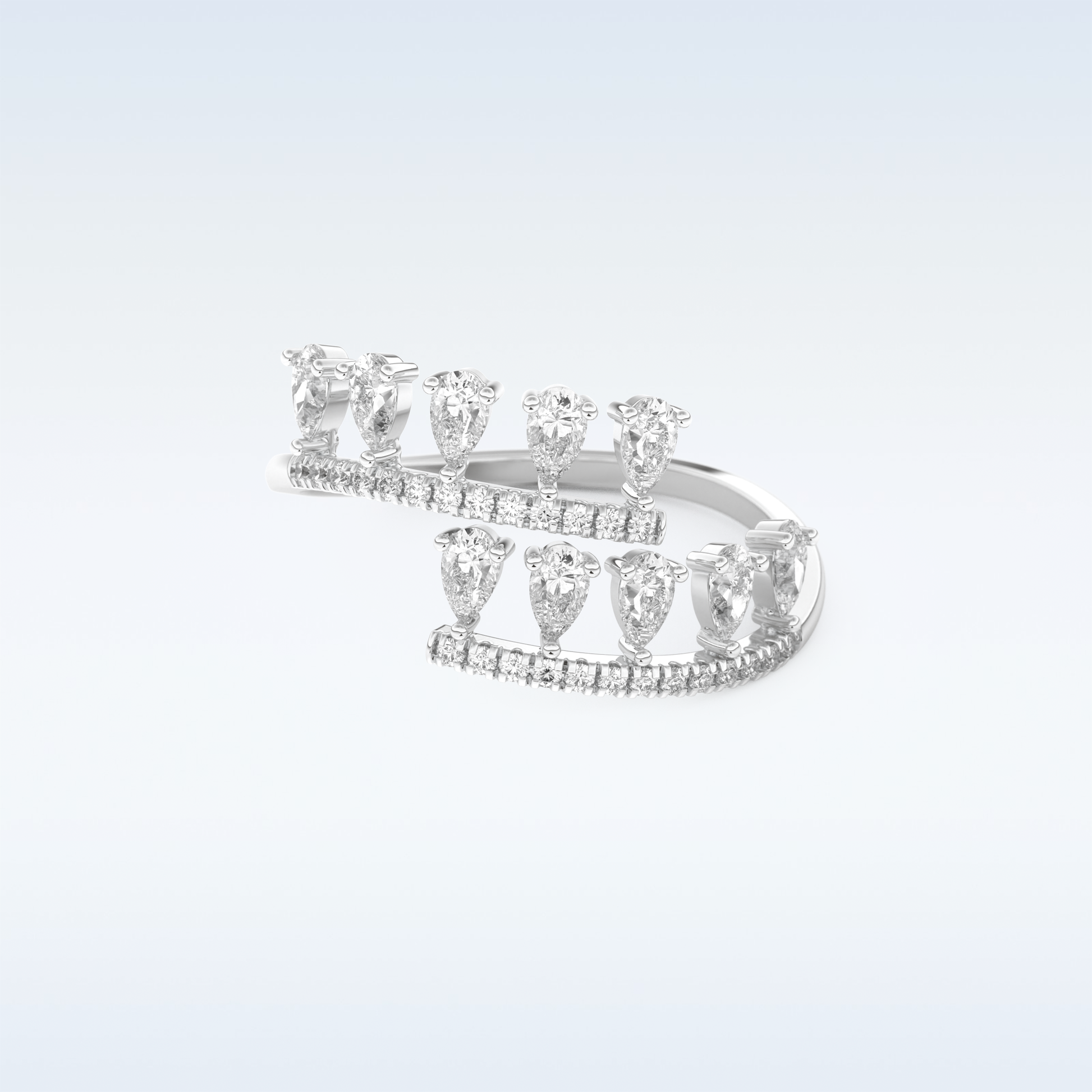 Open Shank Wedding Band with 0.69 CT Round & Pear Cut Moissanite