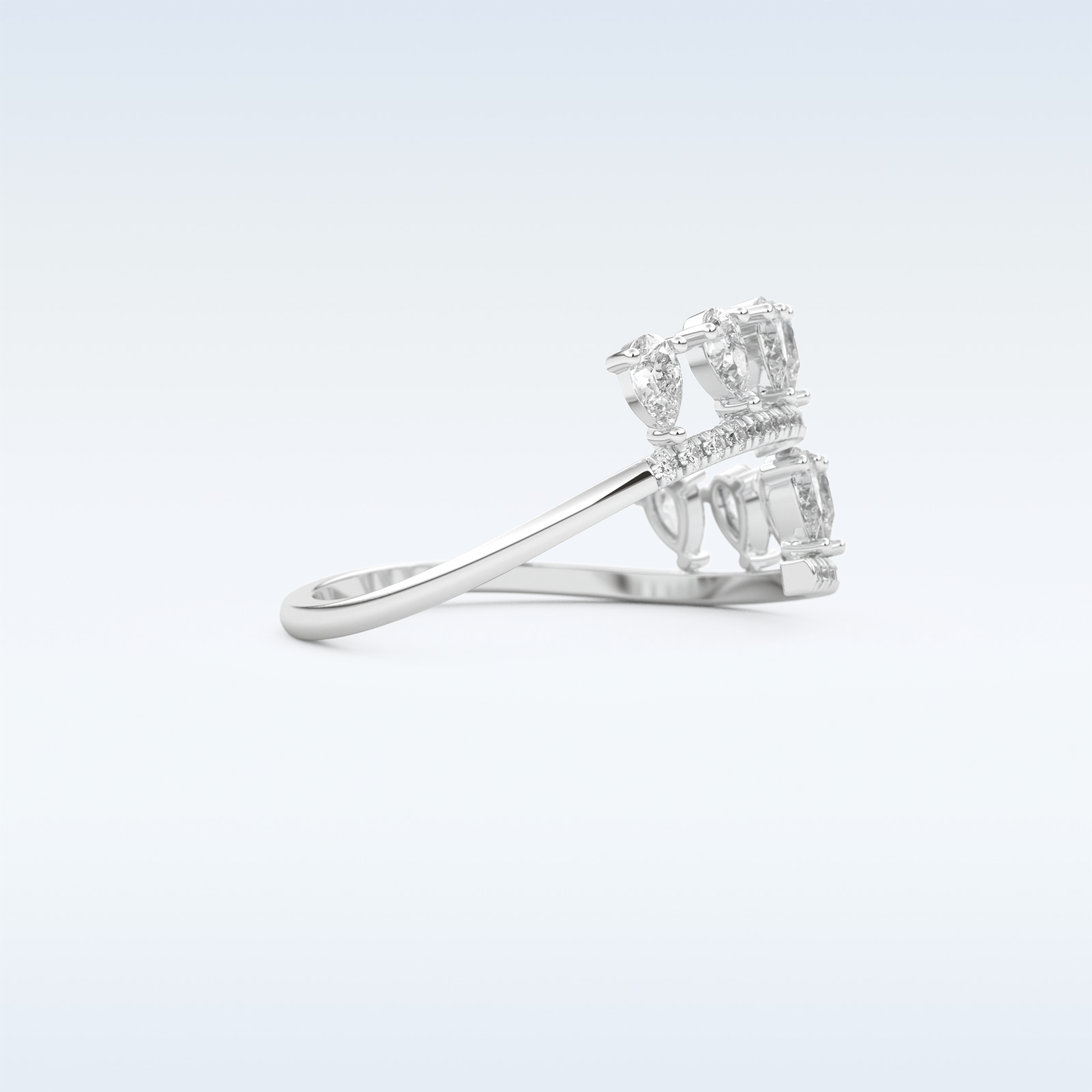 Open Shank Wedding Band with 0.69 CT Round & Pear Cut Moissanite