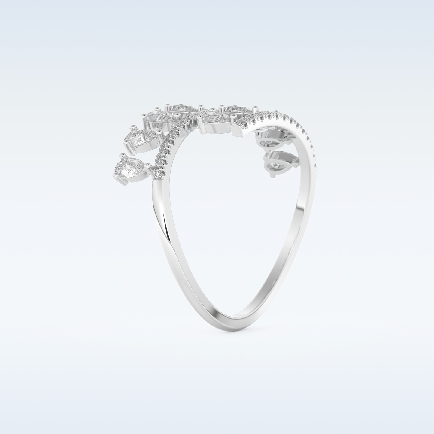 Open Shank Wedding Band with 0.69 CT Round & Pear Cut Moissanite