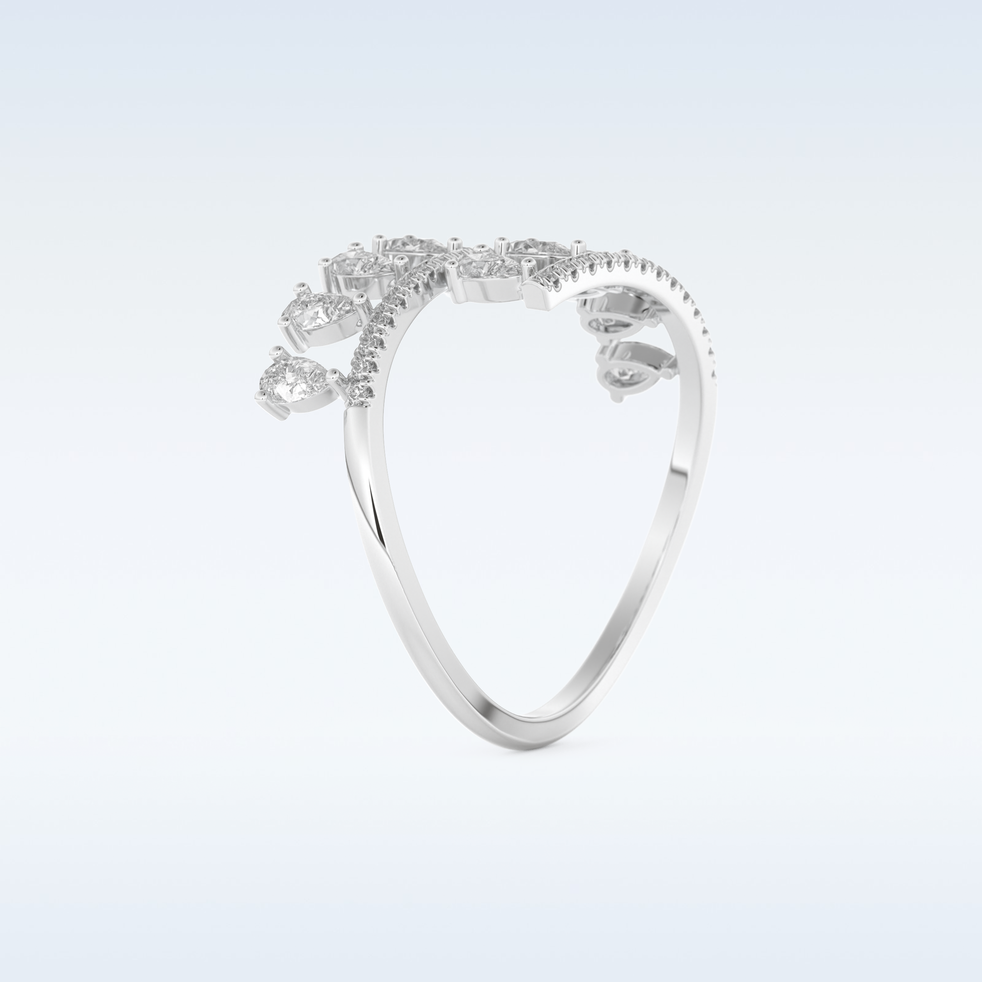 Open Shank Wedding Band with 0.69 CT Round & Pear Cut Moissanite