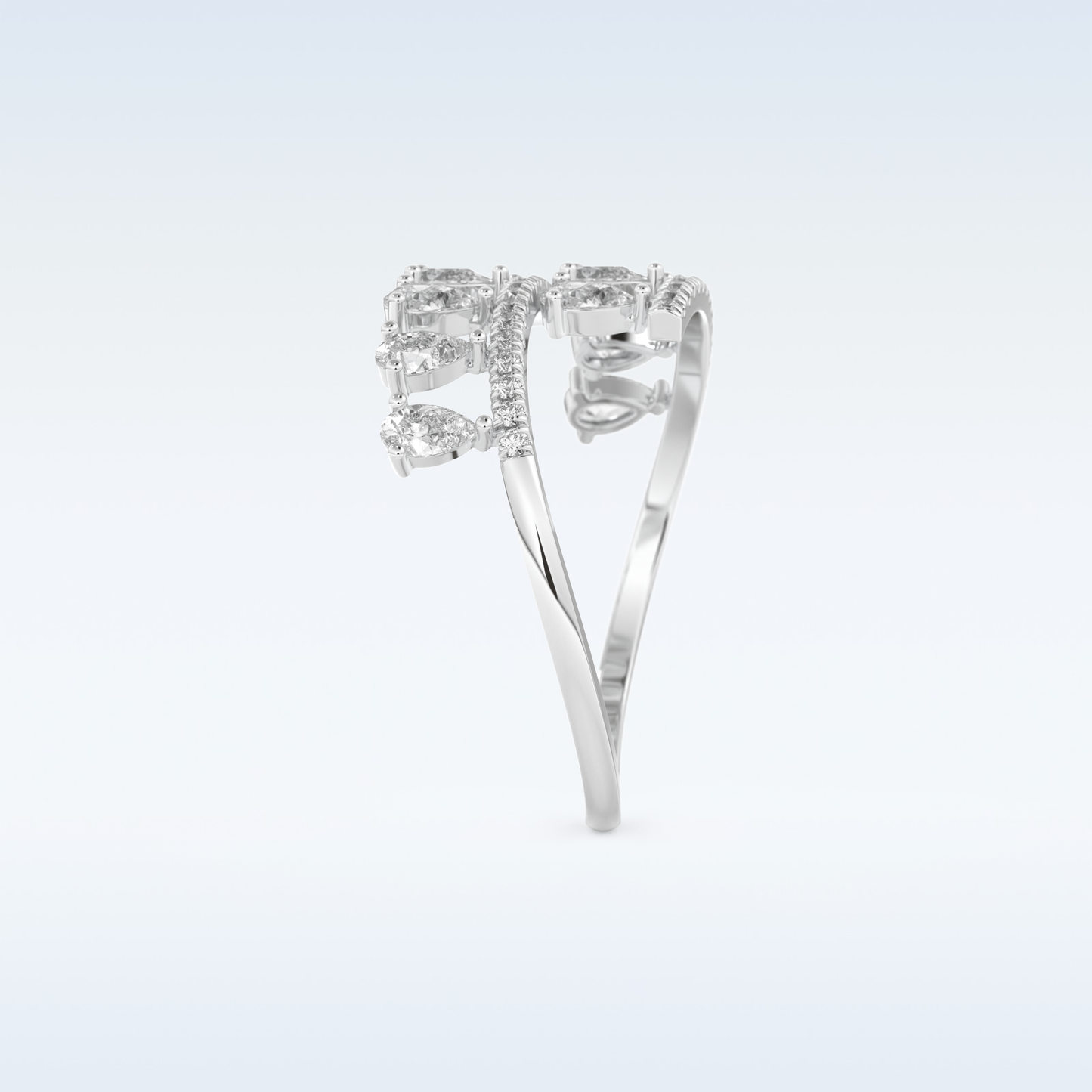 Open Shank Wedding Band with 0.69 CT Round & Pear Cut Moissanite