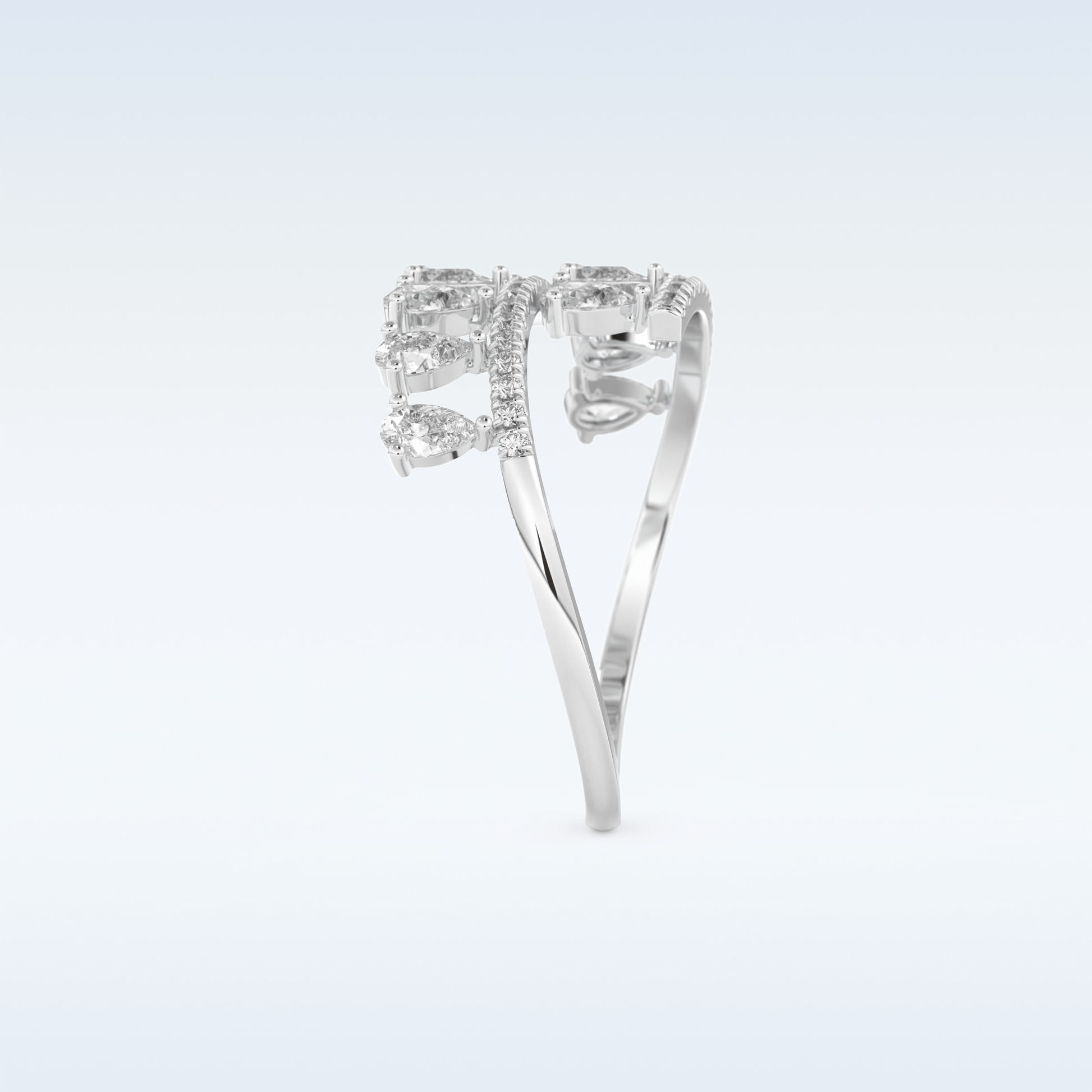 Open Shank Wedding Band with 0.69 CT Round & Pear Cut Moissanite