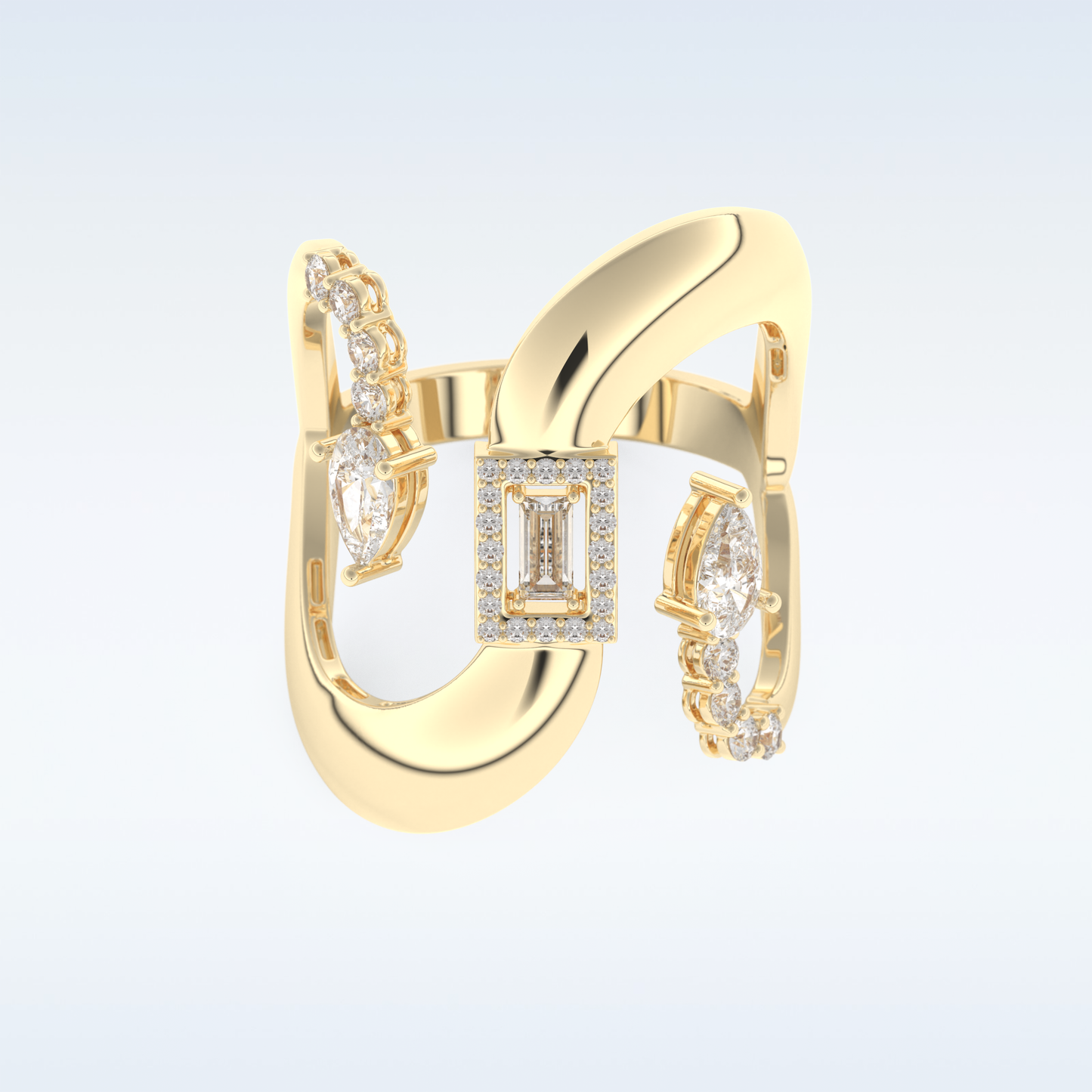 Asymmetrical Wedding Band with 0.74 CT Round, Pear & Baguette Cut Moissanite