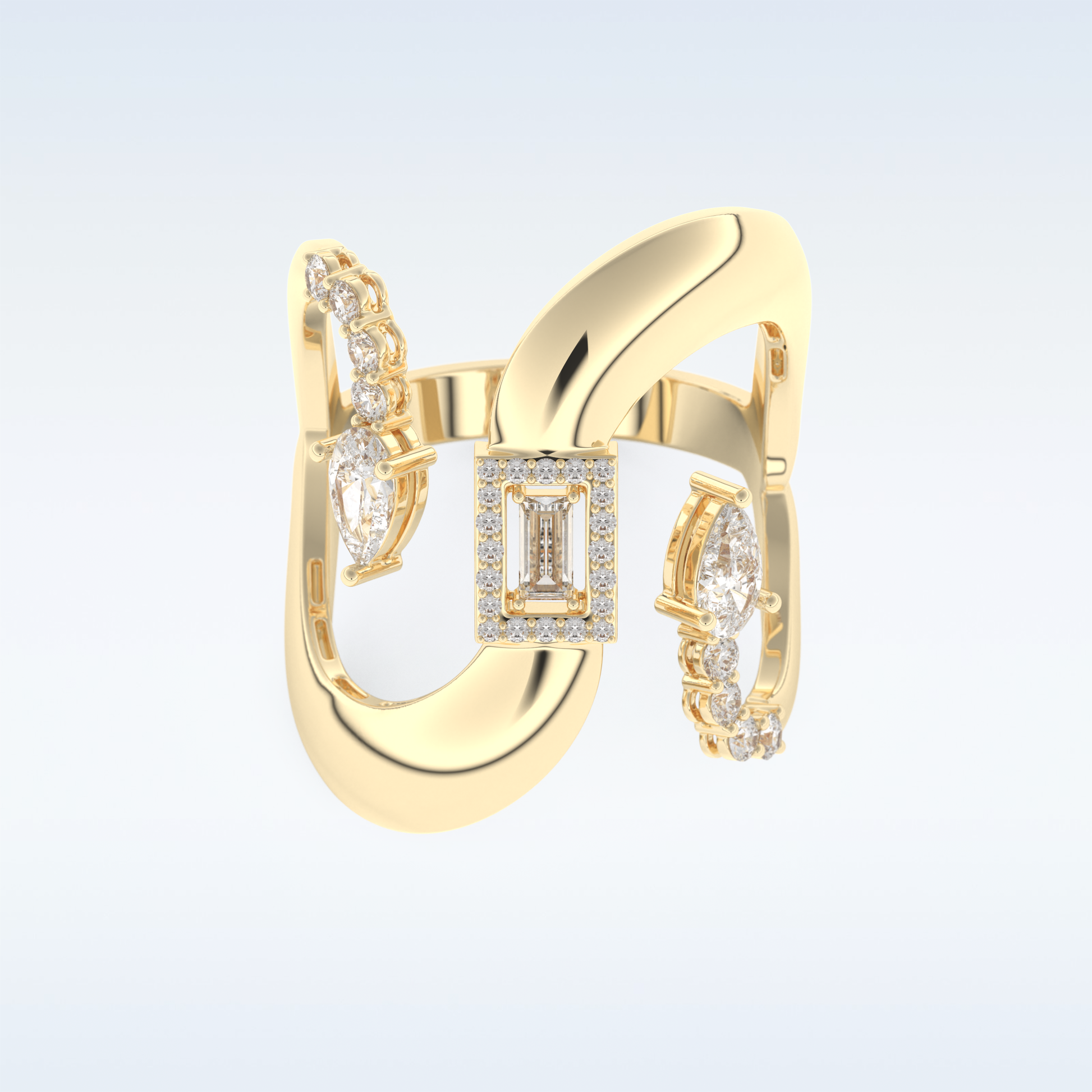 Asymmetrical Wedding Band with 0.74 CT Round, Pear & Baguette Cut Moissanite