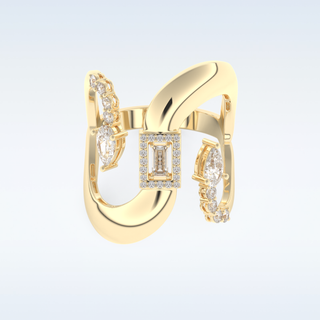 Asymmetrical Wedding Band with 0.74 CT Round, Pear & Baguette Cut Moissanite