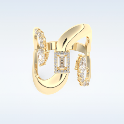 Asymmetrical Wedding Band with 0.74 CT Round, Pear & Baguette Cut Moissanite