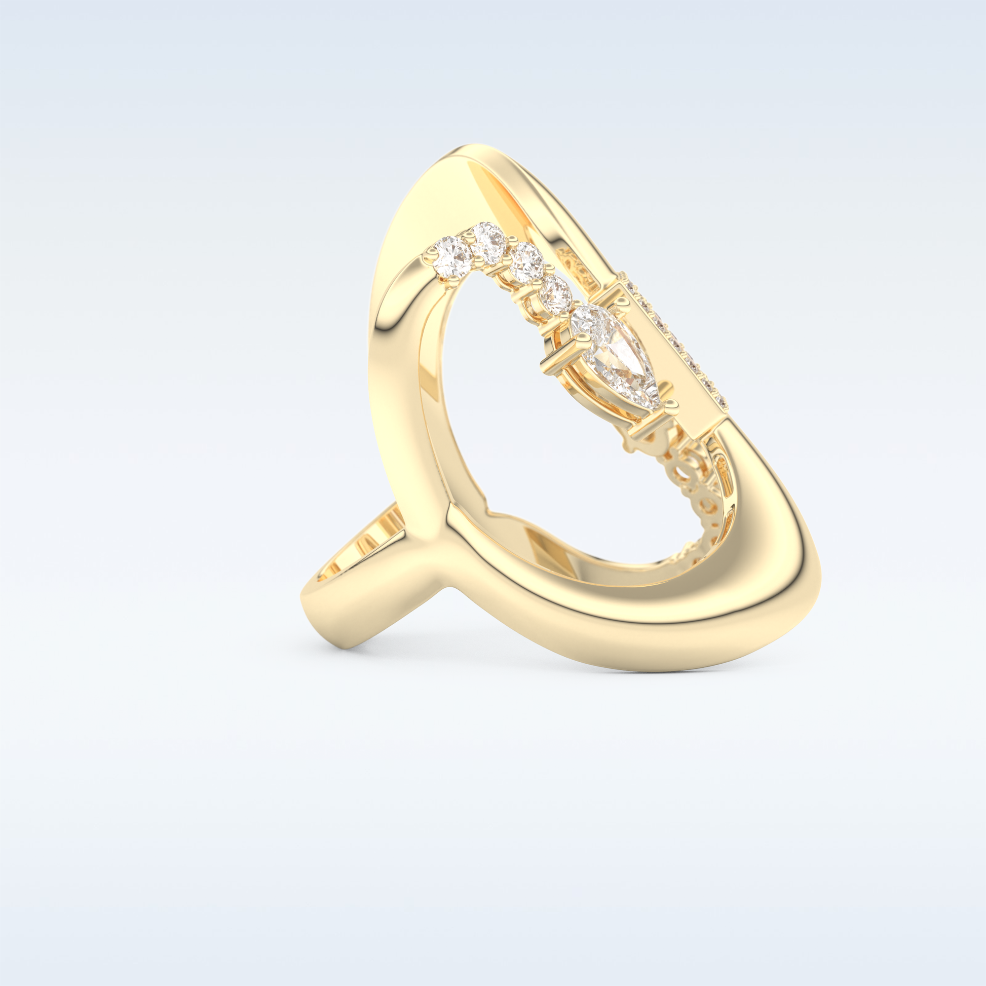 Asymmetrical Wedding Band with 0.74 CT Round, Pear & Baguette Cut Moissanite