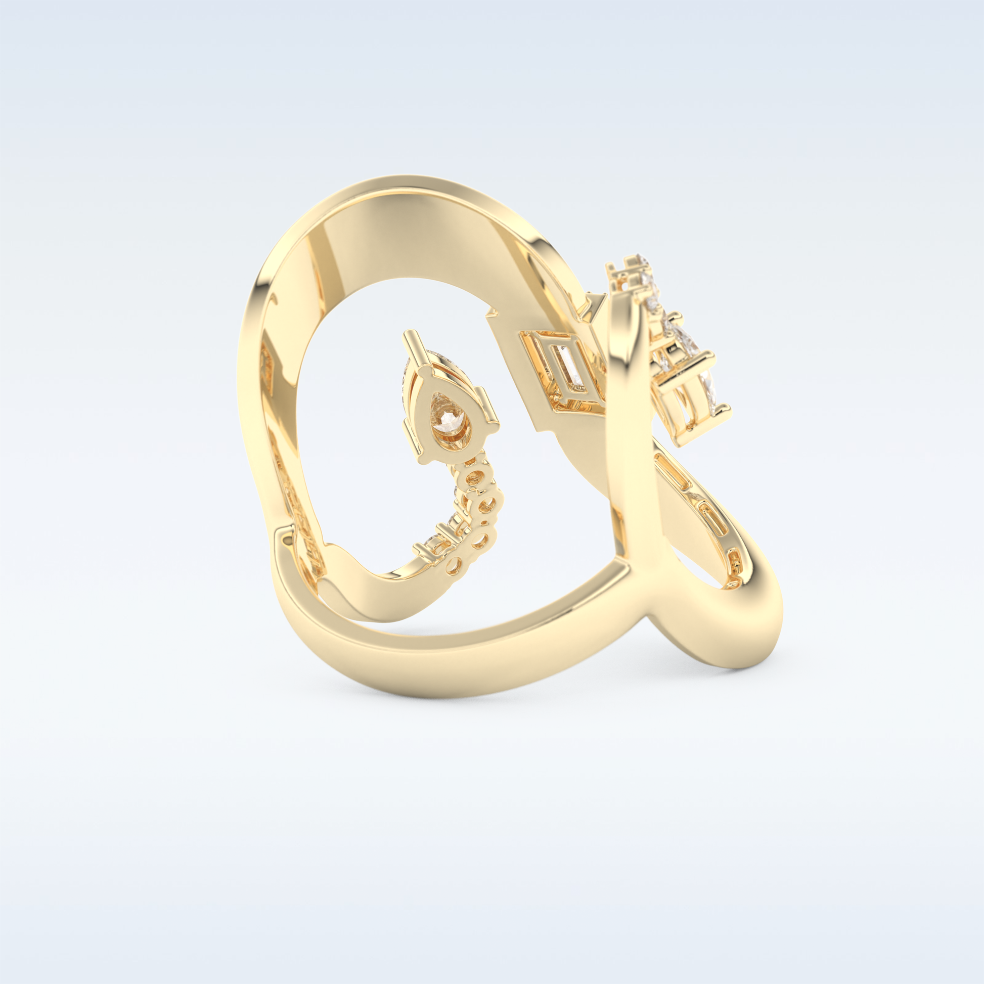 Asymmetrical Wedding Band with 0.74 CT Round, Pear & Baguette Cut Moissanite