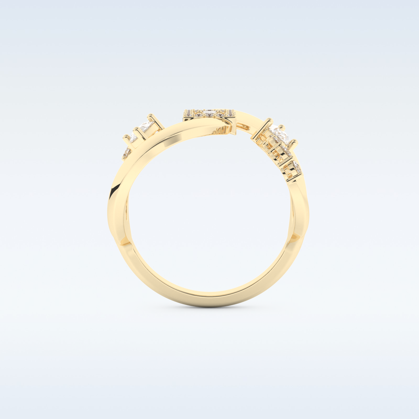 Asymmetrical Wedding Band with 0.74 CT Round, Pear & Baguette Cut Moissanite