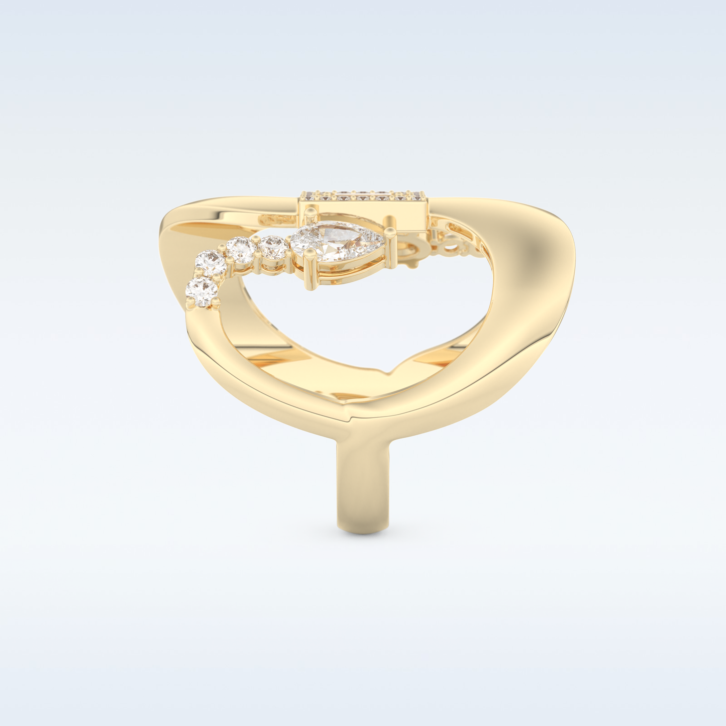 Asymmetrical Wedding Band with 0.74 CT Round, Pear & Baguette Cut Moissanite