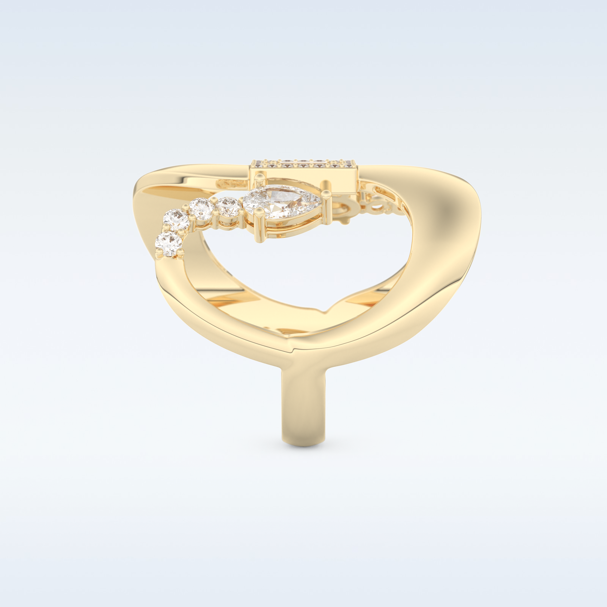 Asymmetrical Wedding Band with 0.74 CT Round, Pear & Baguette Cut Moissanite