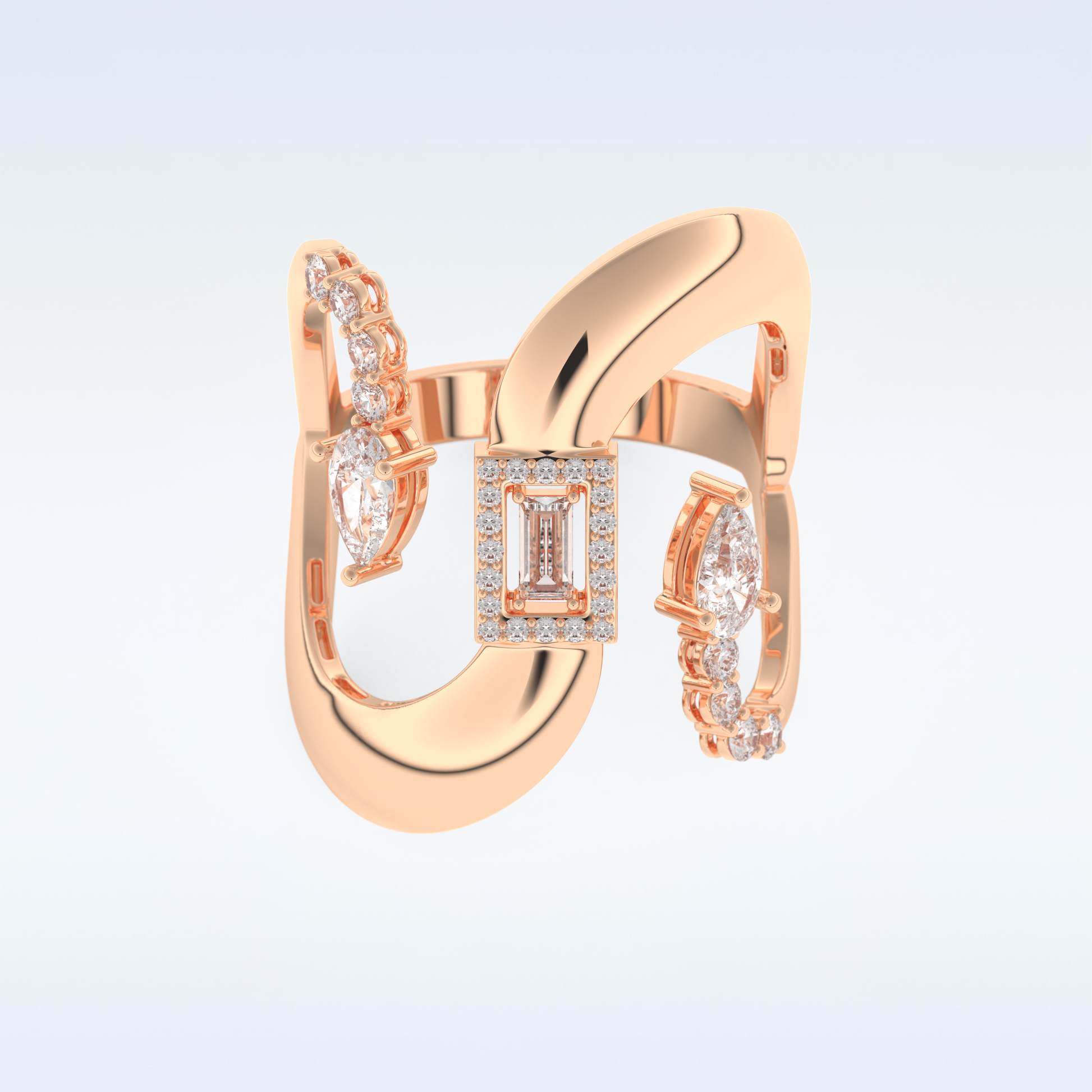 Asymmetrical Wedding Band with 0.74 CT Round, Pear & Baguette Cut Moissanite