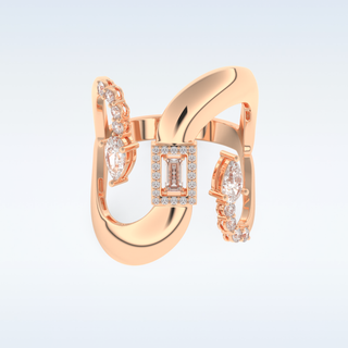 Asymmetrical Wedding Band with 0.74 CT Round, Pear & Baguette Cut Moissanite