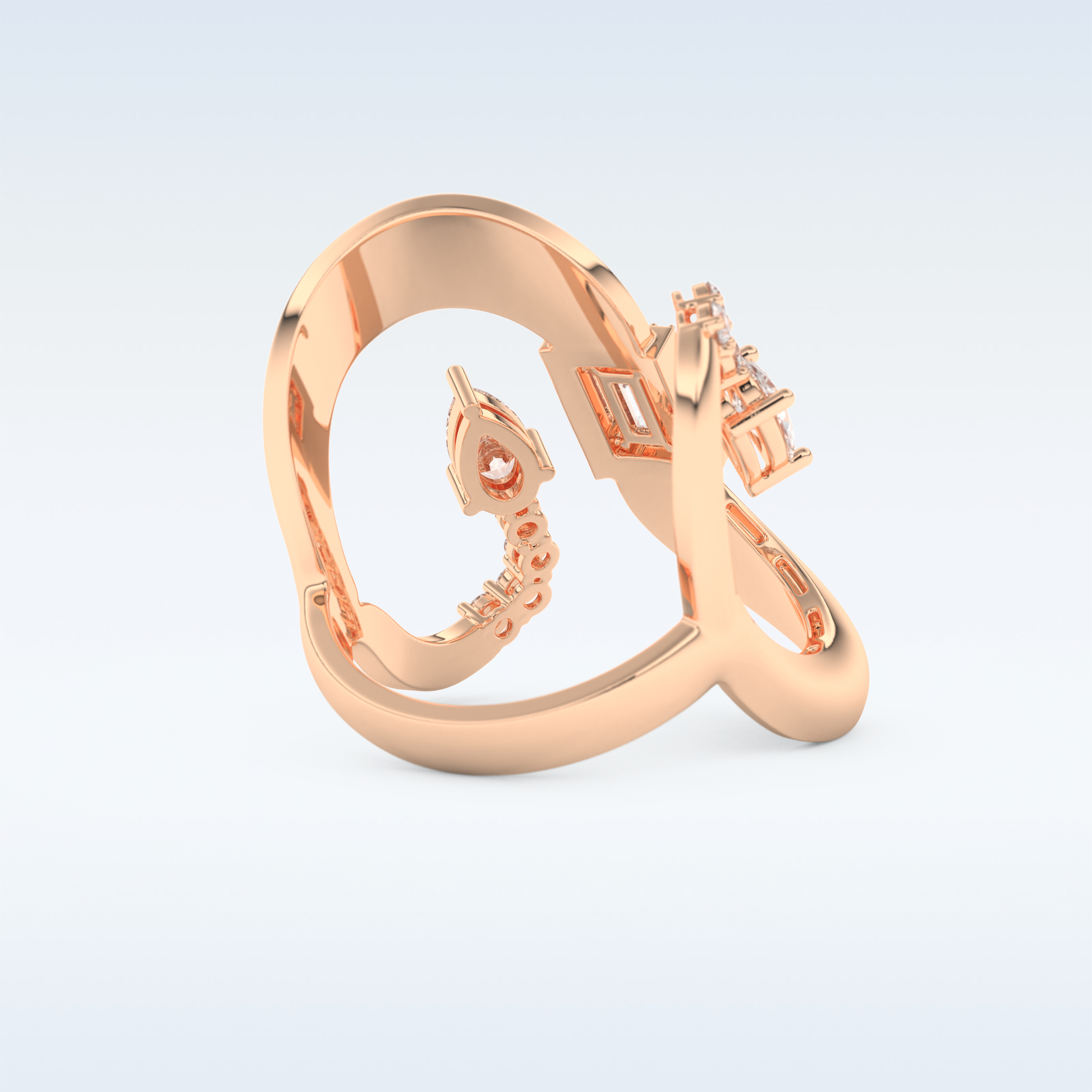 Asymmetrical Wedding Band with 0.74 CT Round, Pear & Baguette Cut Moissanite