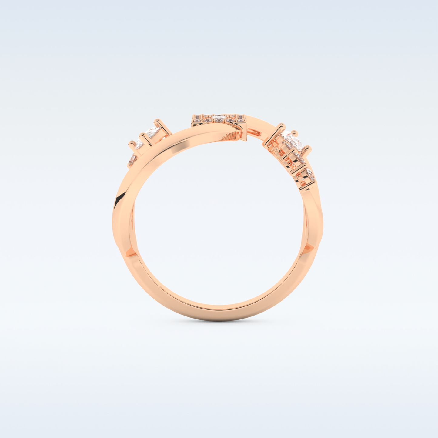 Asymmetrical Wedding Band with 0.74 CT Round, Pear & Baguette Cut Moissanite