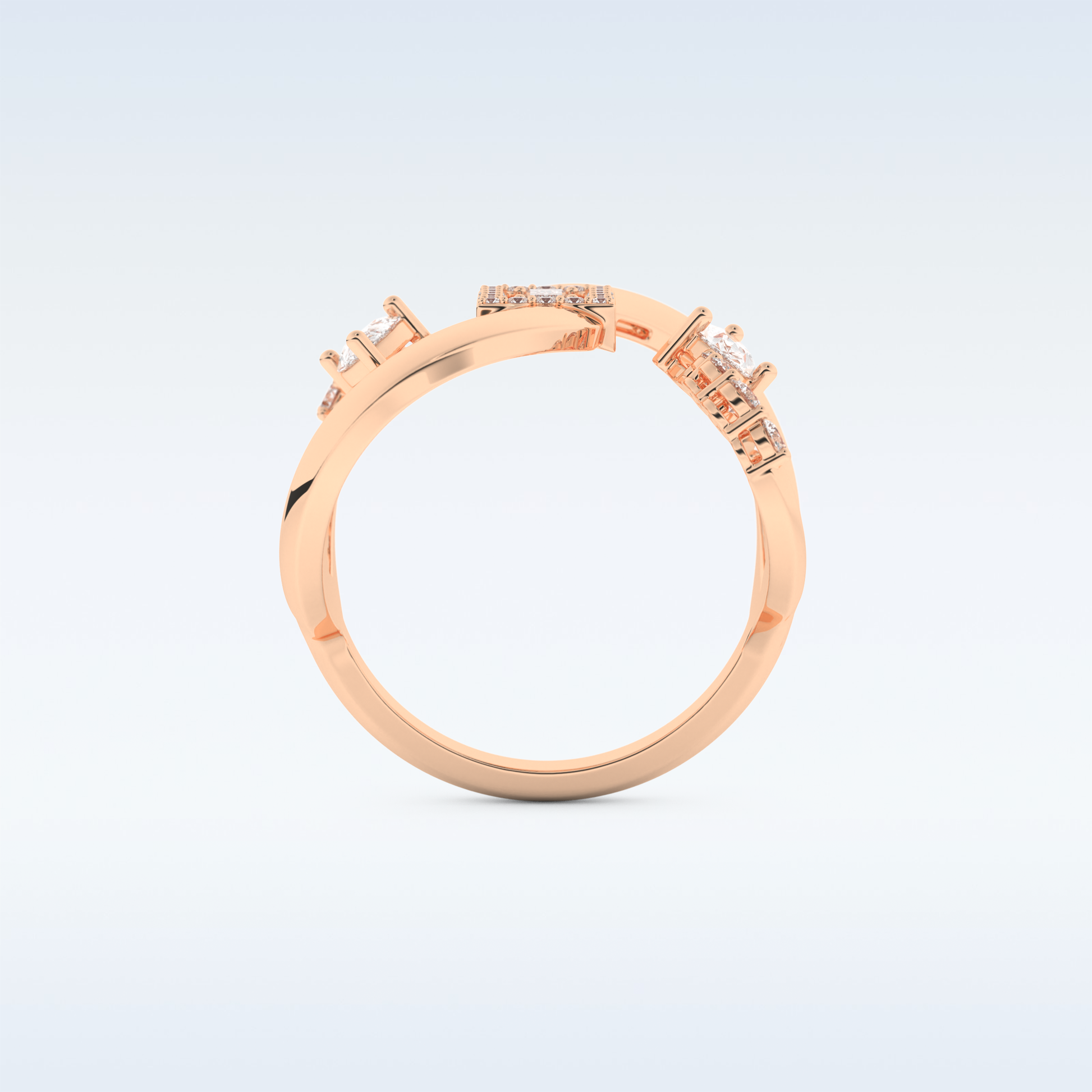 Asymmetrical Wedding Band with 0.74 CT Round, Pear & Baguette Cut Moissanite