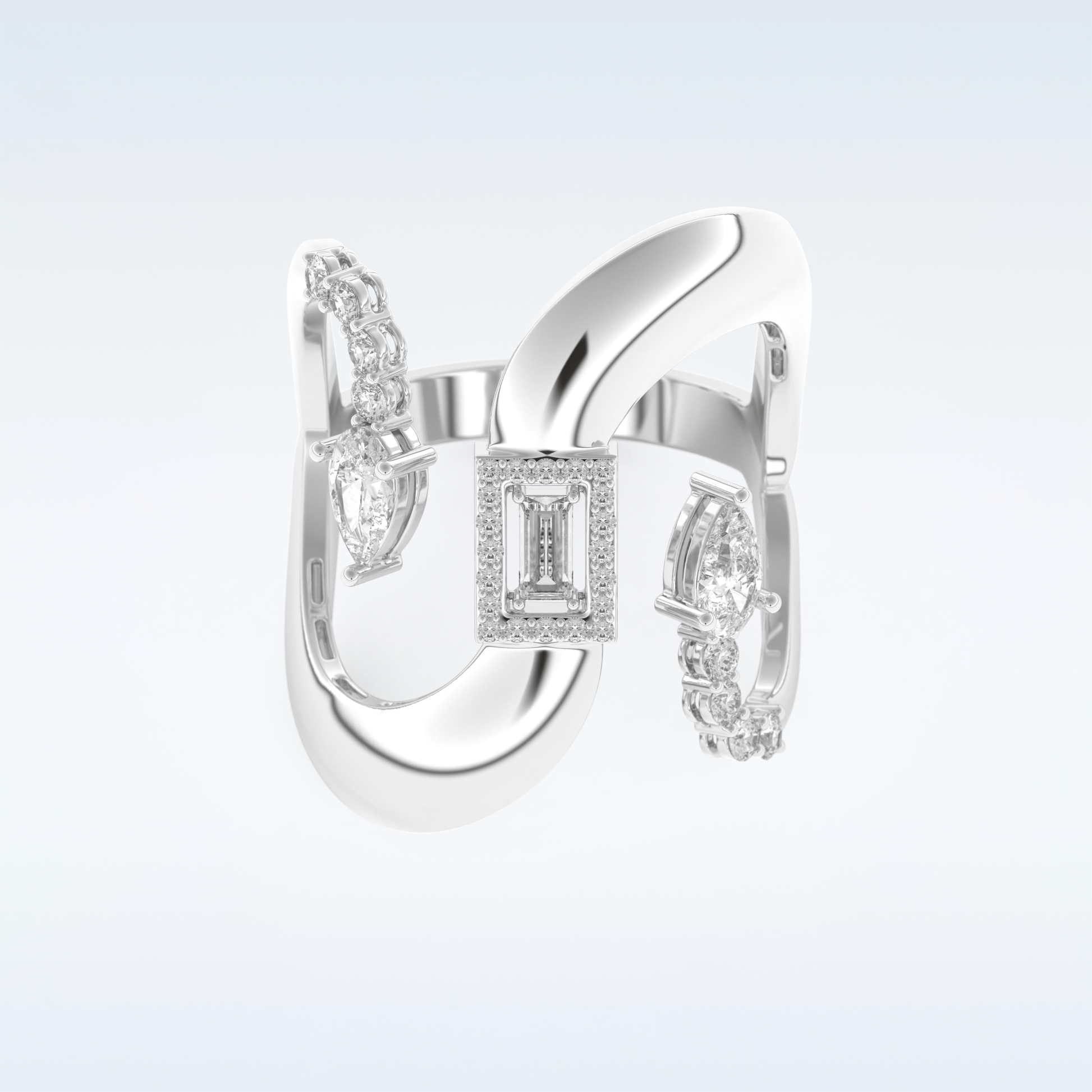 Asymmetrical Wedding Band with 0.74 CT Round, Pear & Baguette Cut Moissanite