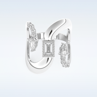 Asymmetrical Wedding Band with 0.74 CT Round, Pear & Baguette Cut Moissanite