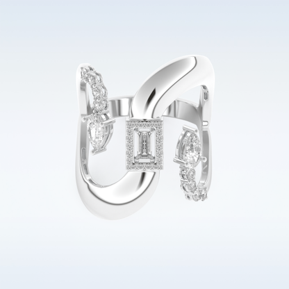 Asymmetrical Wedding Band with 0.74 CT Round, Pear & Baguette Cut Moissanite