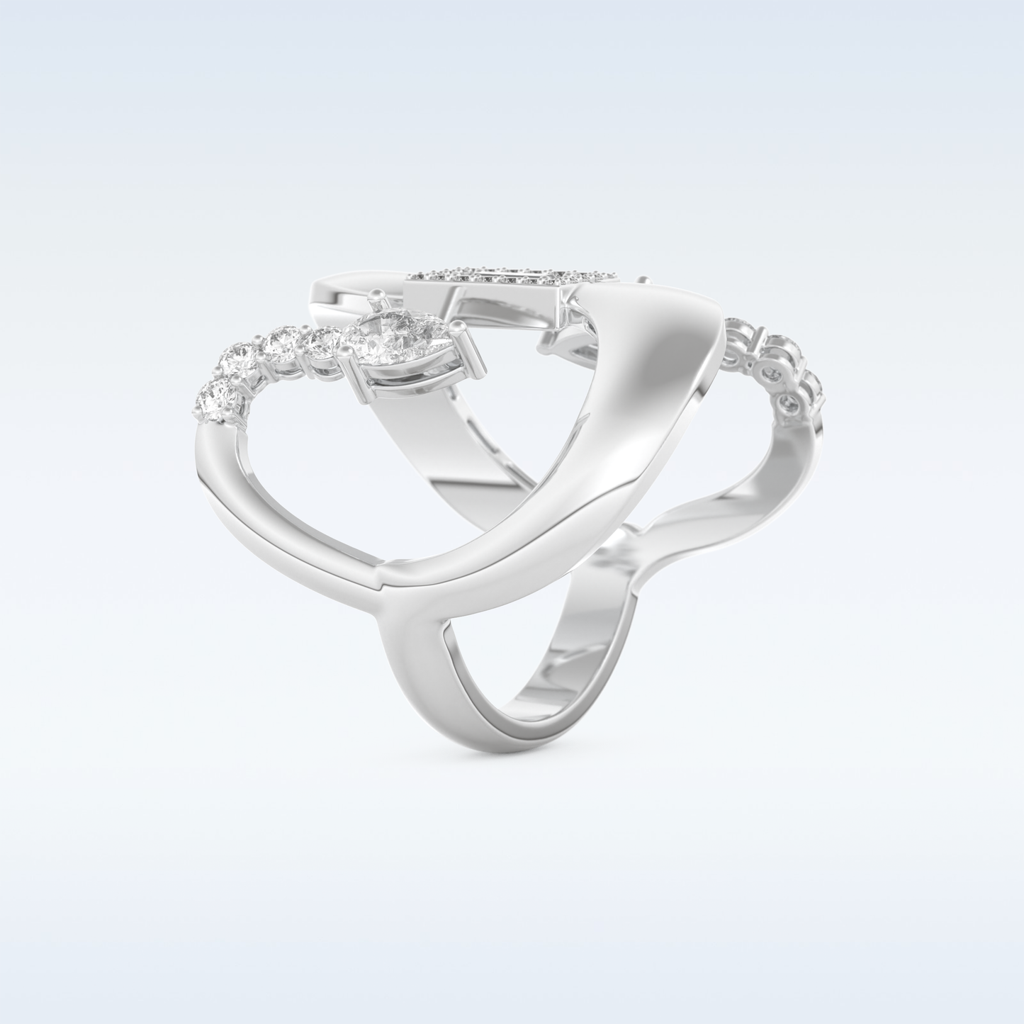 Asymmetrical Wedding Band with 0.74 CT Round, Pear & Baguette Cut Moissanite