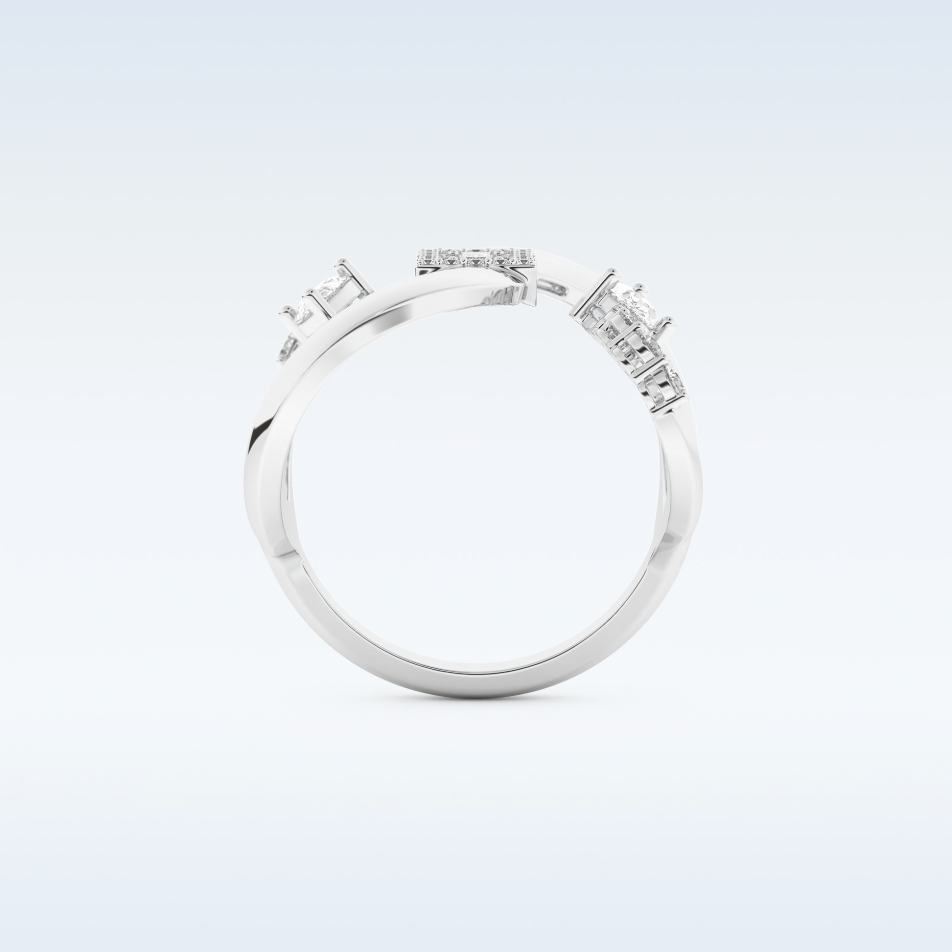 Asymmetrical Wedding Band with 0.74 CT Round, Pear & Baguette Cut Moissanite