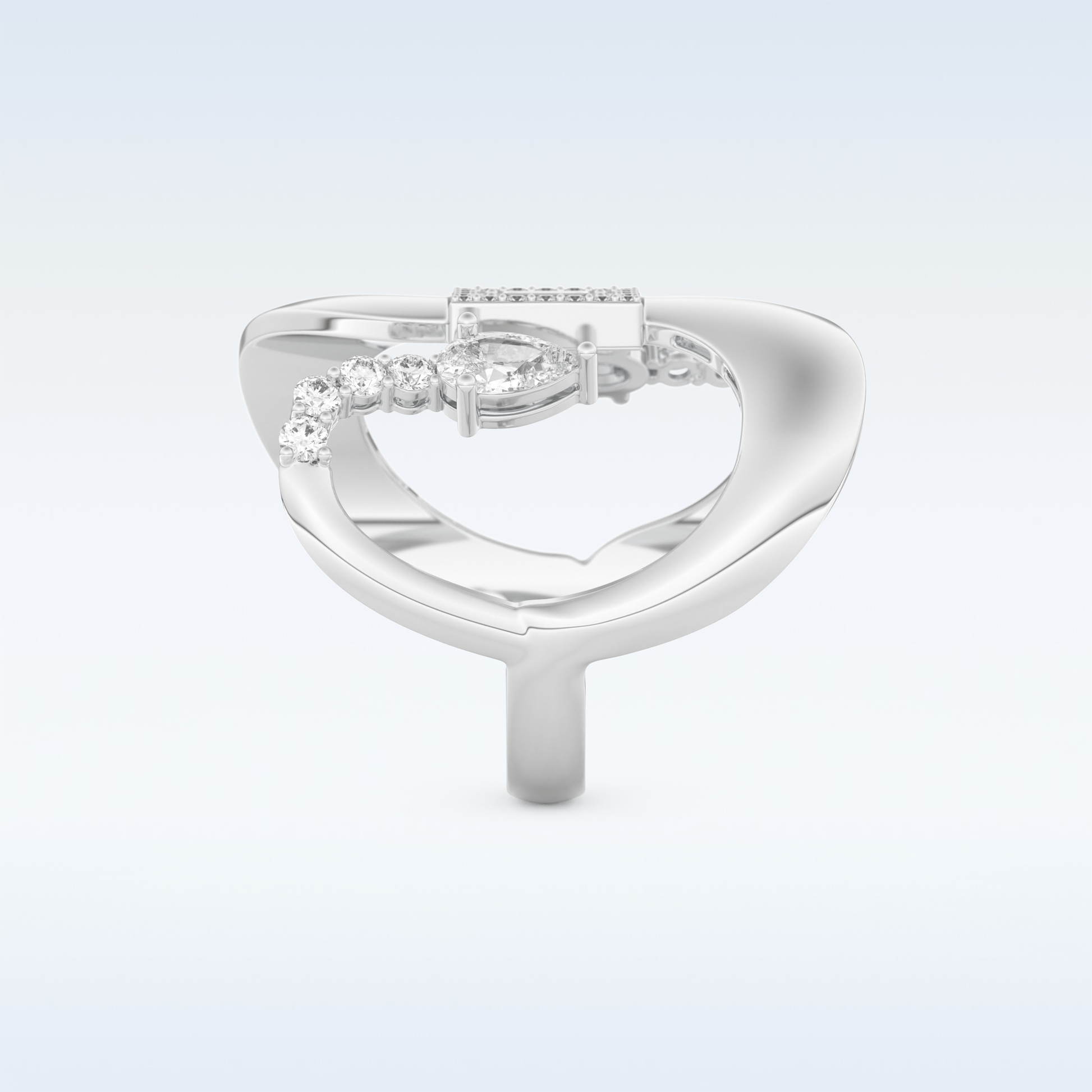 Asymmetrical Wedding Band with 0.74 CT Round, Pear & Baguette Cut Moissanite