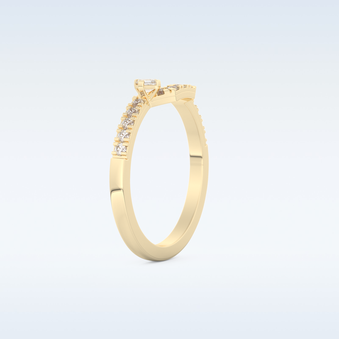 U Shaped Wedding Band with 0.26 CT Round & Emerald Cut Moissanite