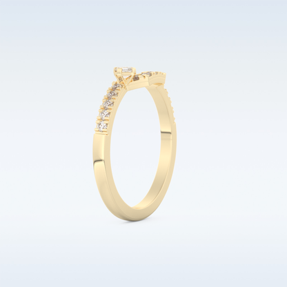 U Shaped Wedding Band with 0.26 CT Round & Emerald Cut Moissanite