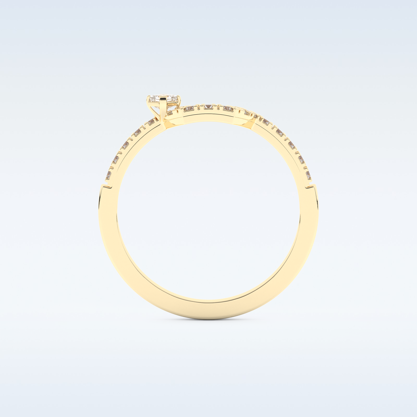 U Shaped Wedding Band with 0.26 CT Round & Emerald Cut Moissanite