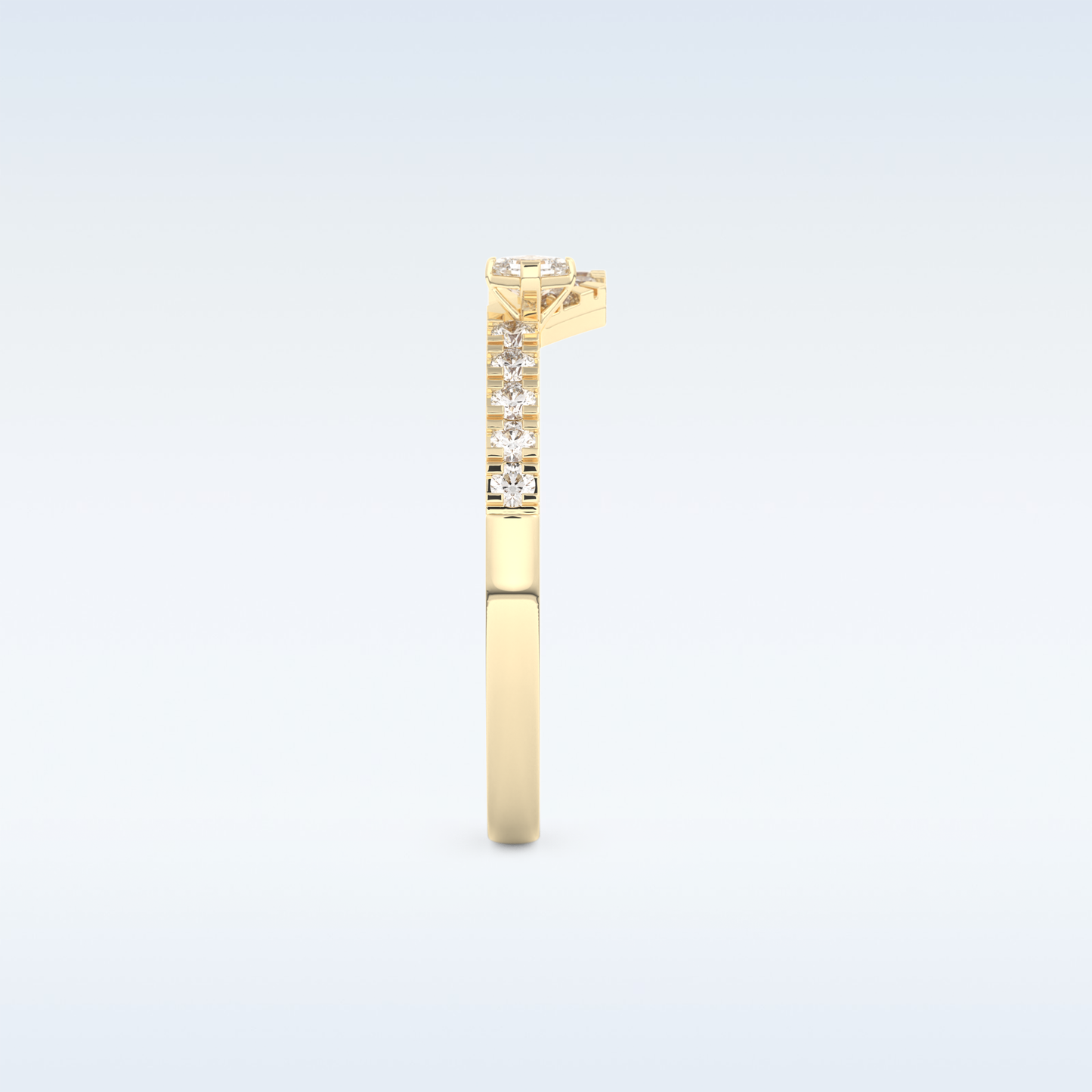 U Shaped Wedding Band with 0.26 CT Round & Emerald Cut Moissanite