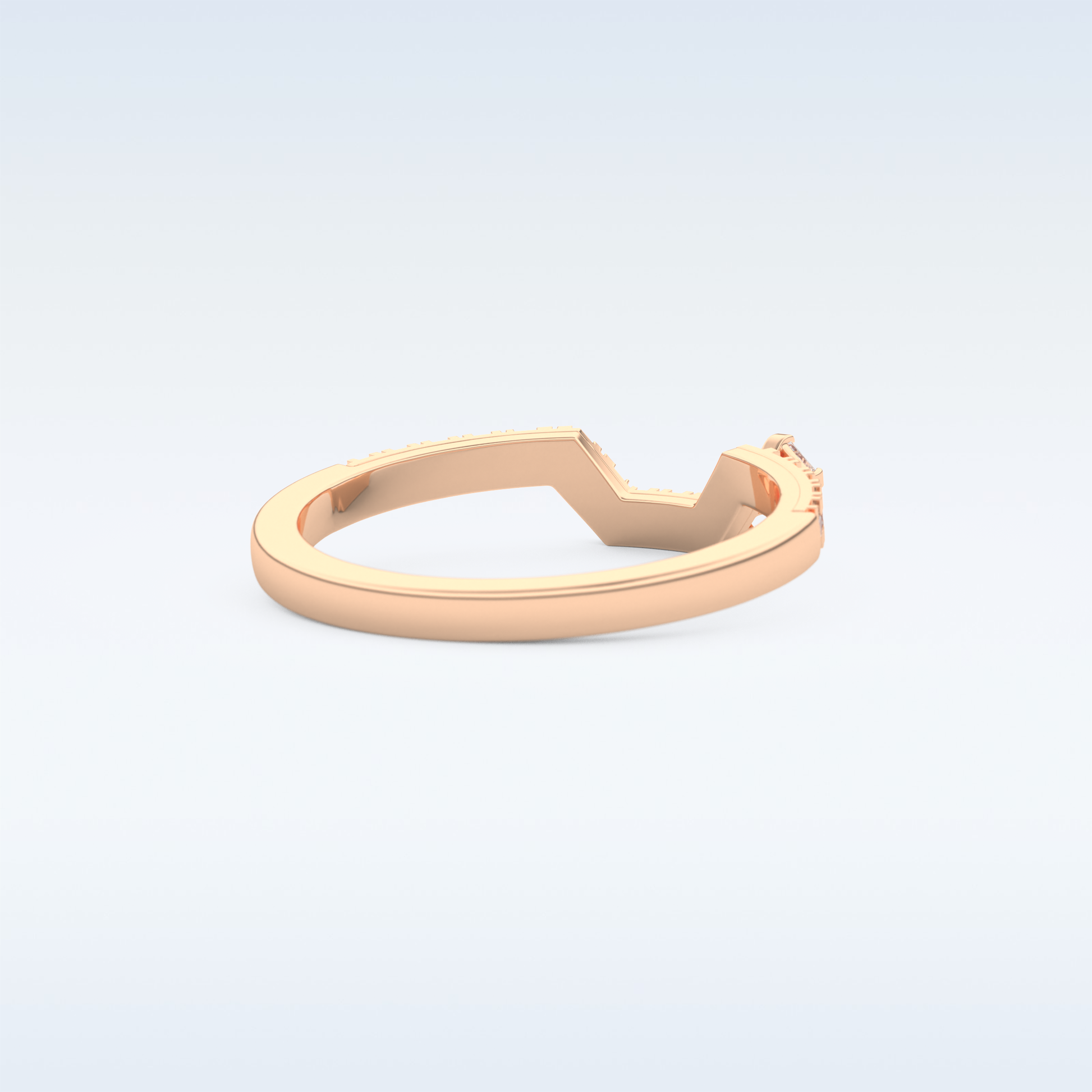 U Shaped Wedding Band with 0.26 CT Round & Emerald Cut Moissanite