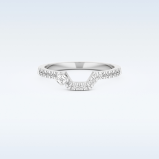 U Shaped Wedding Band with 0.26 CT Round & Emerald Cut Moissanite