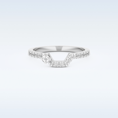 U Shaped Wedding Band with 0.26 CT Round & Emerald Cut Moissanite