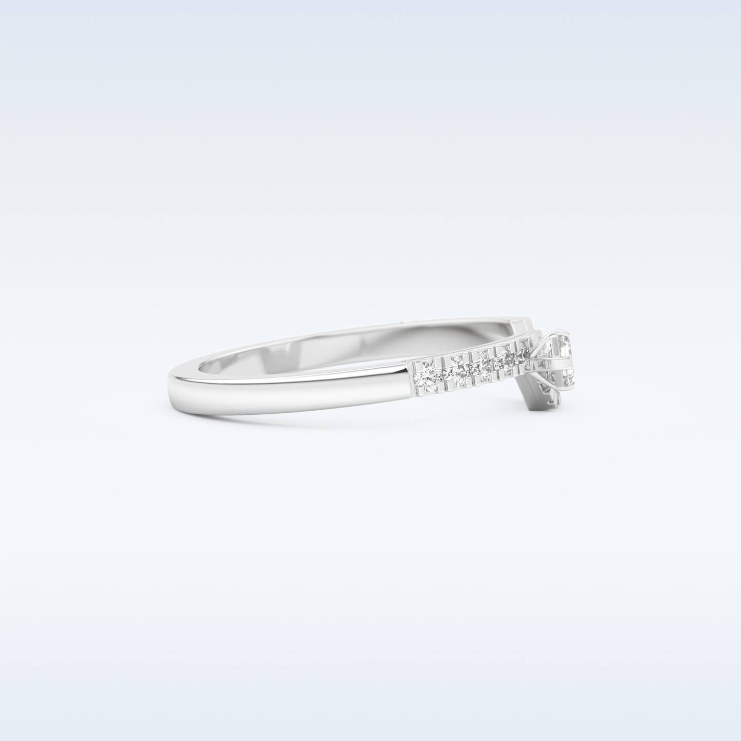 U Shaped Wedding Band with 0.26 CT Round & Emerald Cut Moissanite