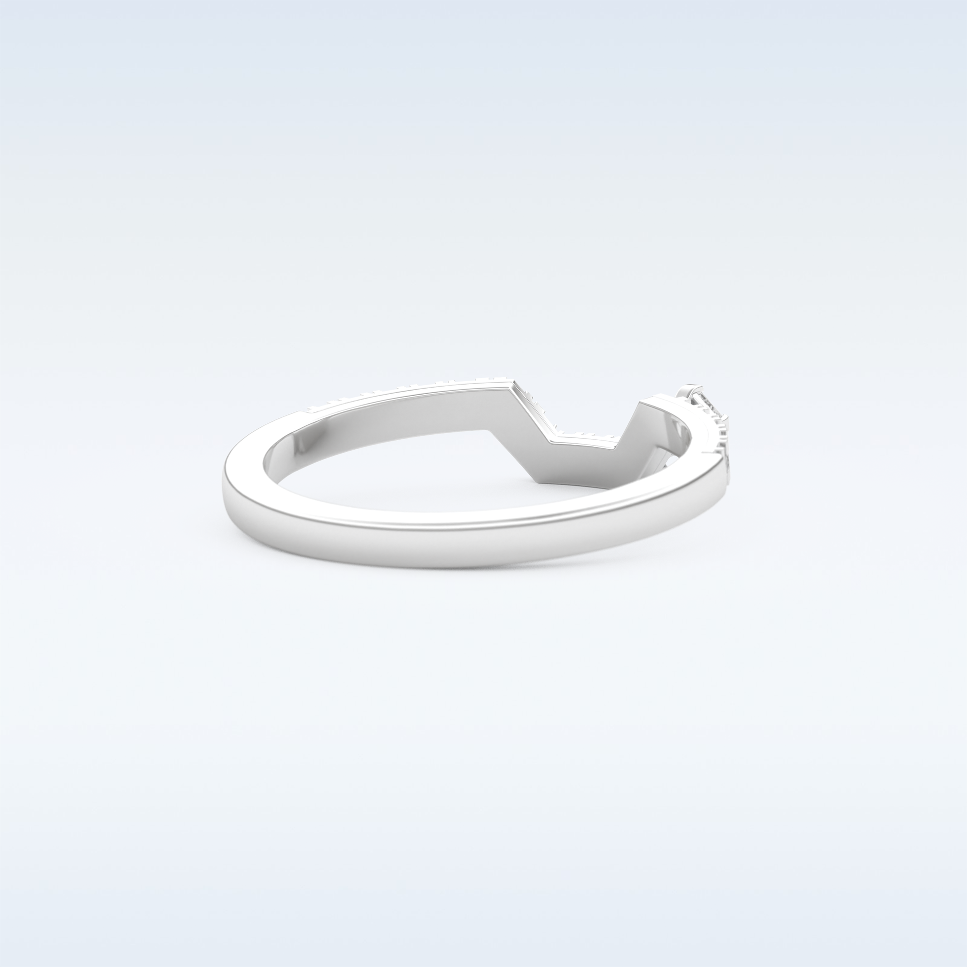 U Shaped Wedding Band with 0.26 CT Round & Emerald Cut Moissanite