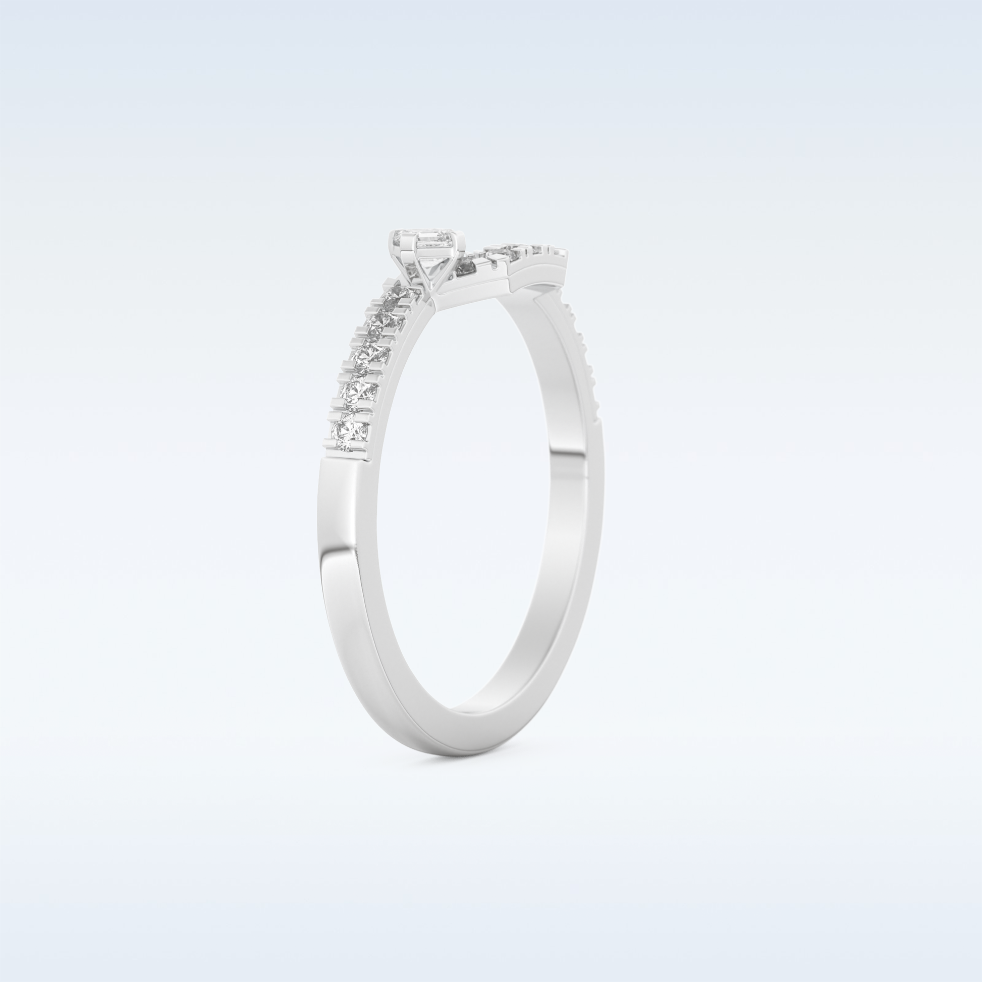 U Shaped Wedding Band with 0.26 CT Round & Emerald Cut Moissanite