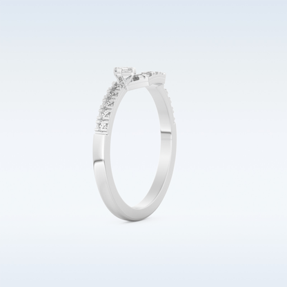 U Shaped Wedding Band with 0.26 CT Round & Emerald Cut Moissanite