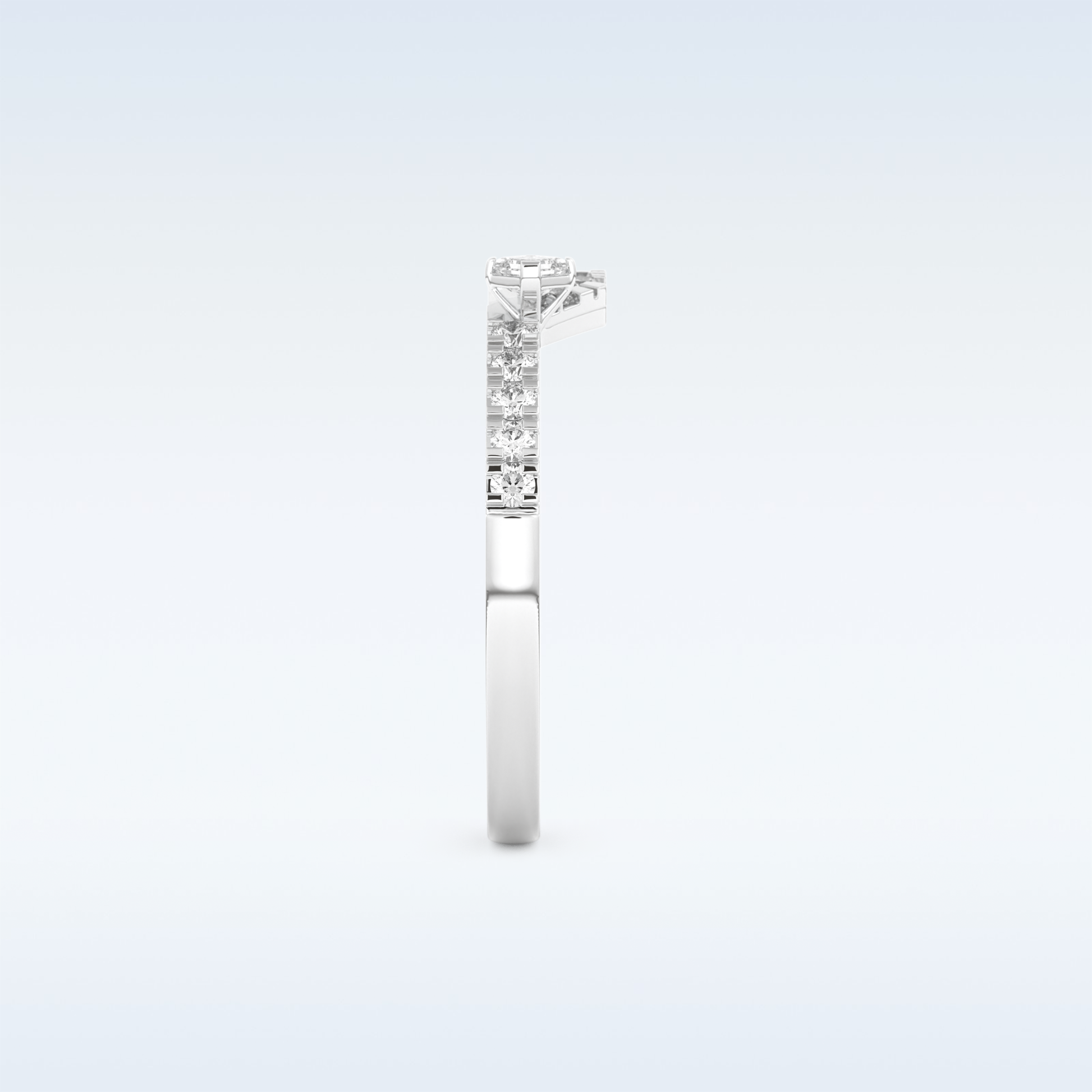 U Shaped Wedding Band with 0.26 CT Round & Emerald Cut Moissanite