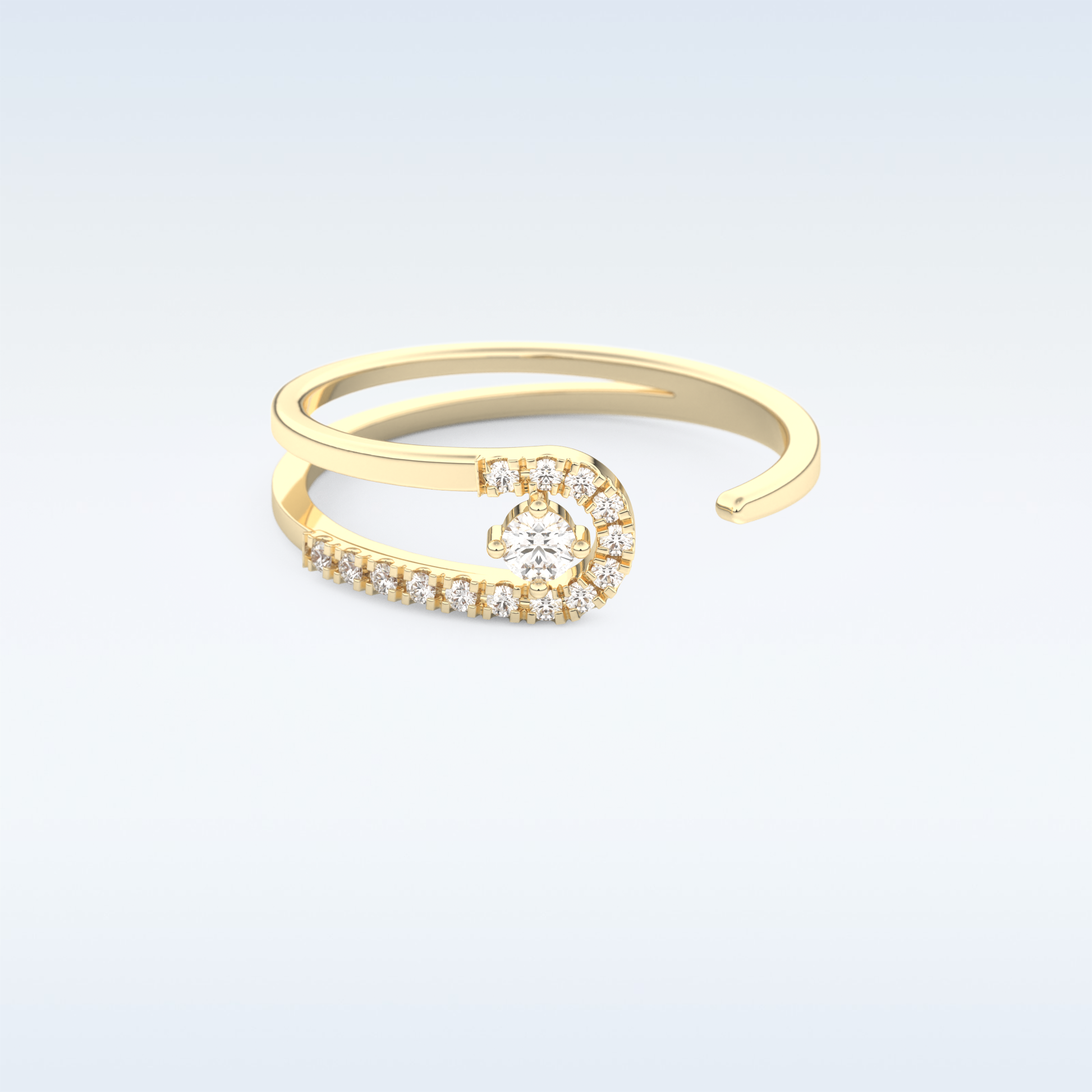 Open Split Shank Wedding Band with 0.13 CT Round Cut Moissanite