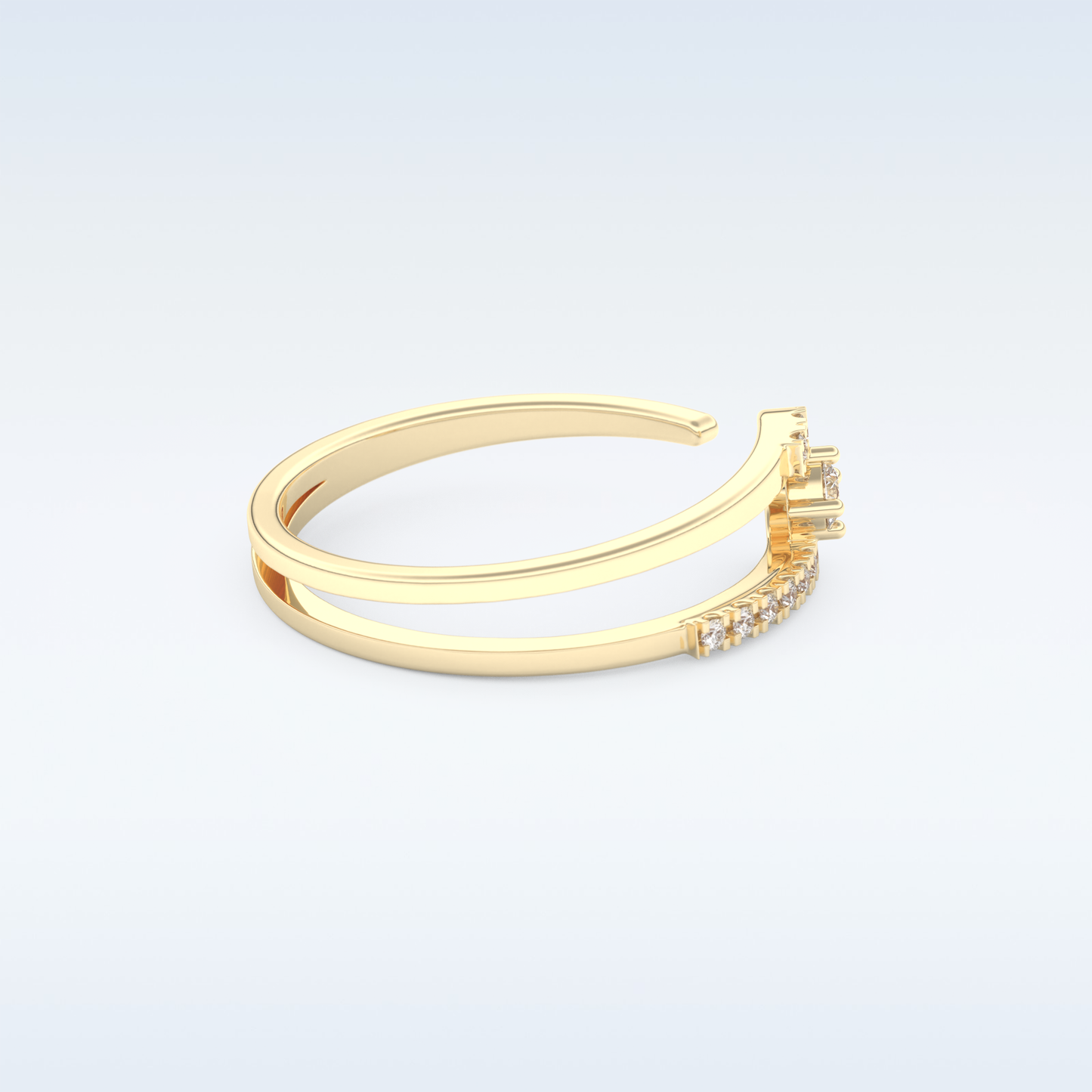 Open Split Shank Wedding Band with 0.13 CT Round Cut Moissanite