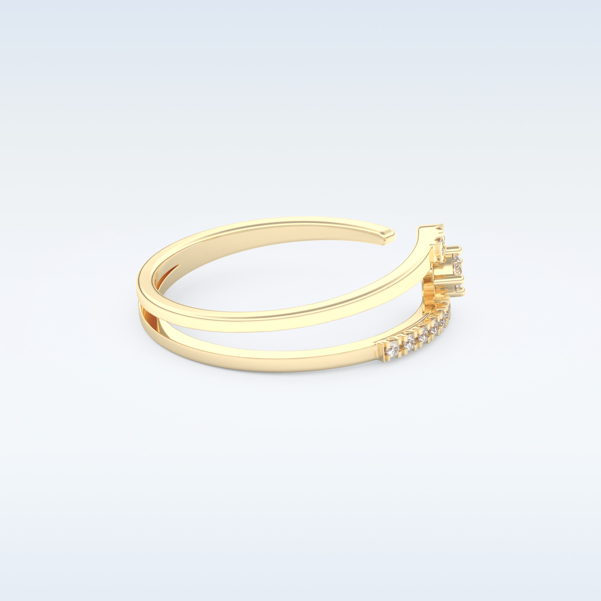 Open Split Shank Wedding Band with 0.13 CT Round Cut Moissanite