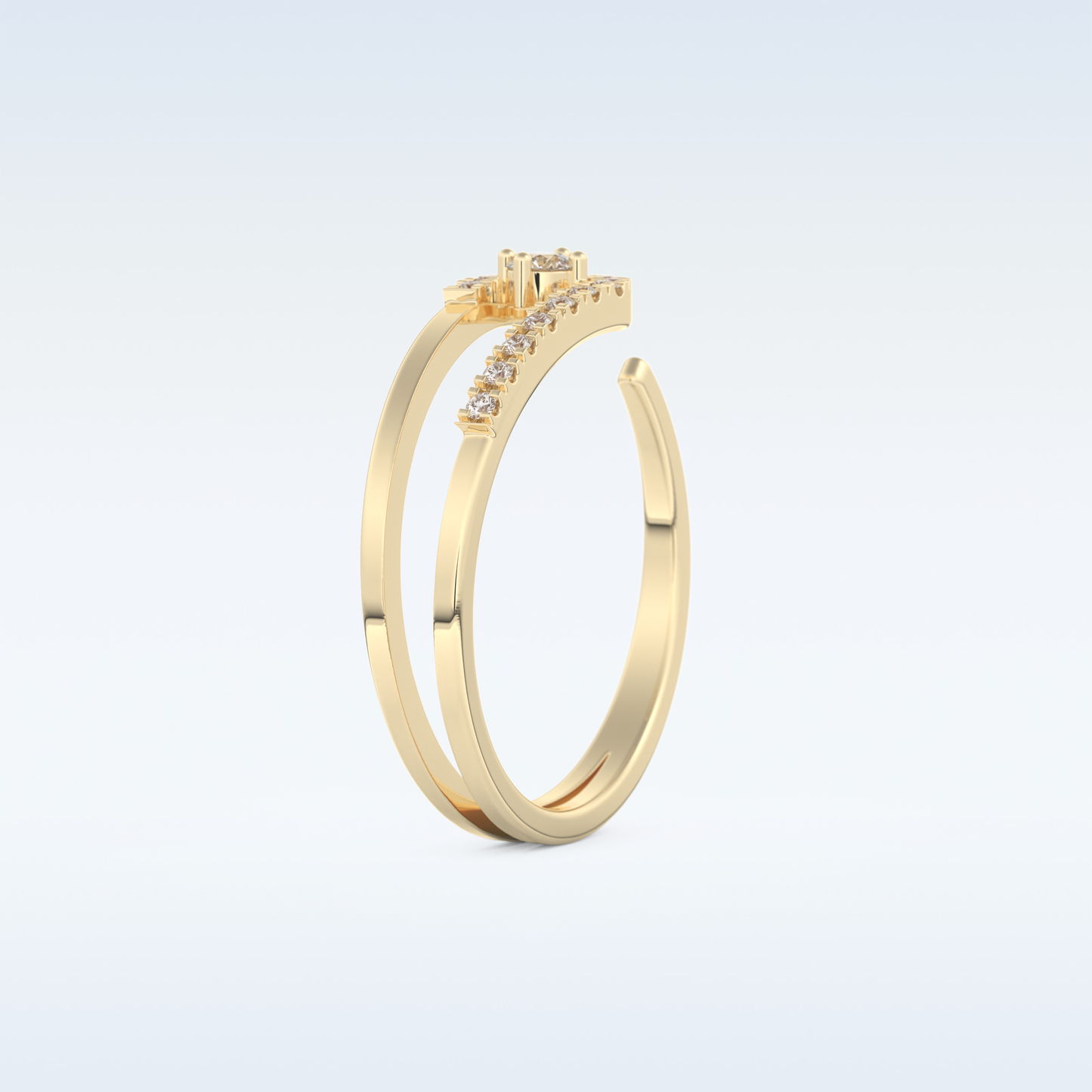 Open Split Shank Wedding Band with 0.13 CT Round Cut Moissanite