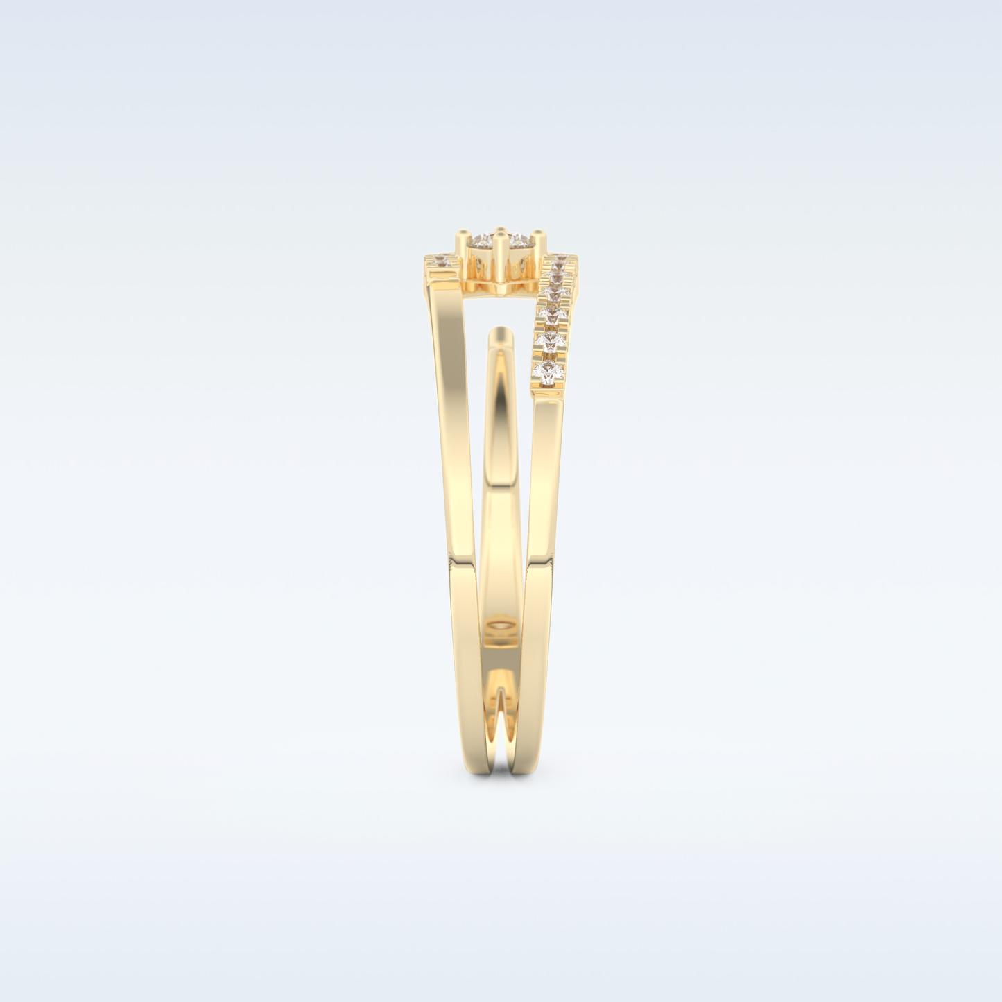 Open Split Shank Wedding Band with 0.13 CT Round Cut Moissanite