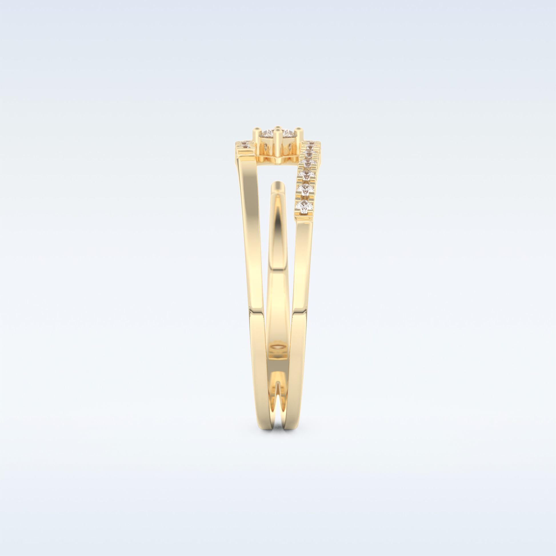 Open Split Shank Wedding Band with 0.13 CT Round Cut Moissanite