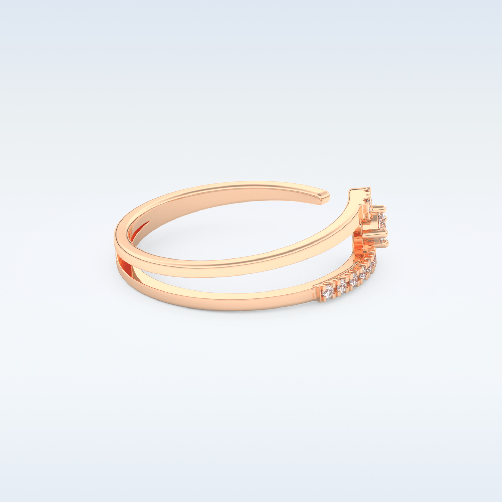 Open Split Shank Wedding Band with 0.13 CT Round Cut Moissanite