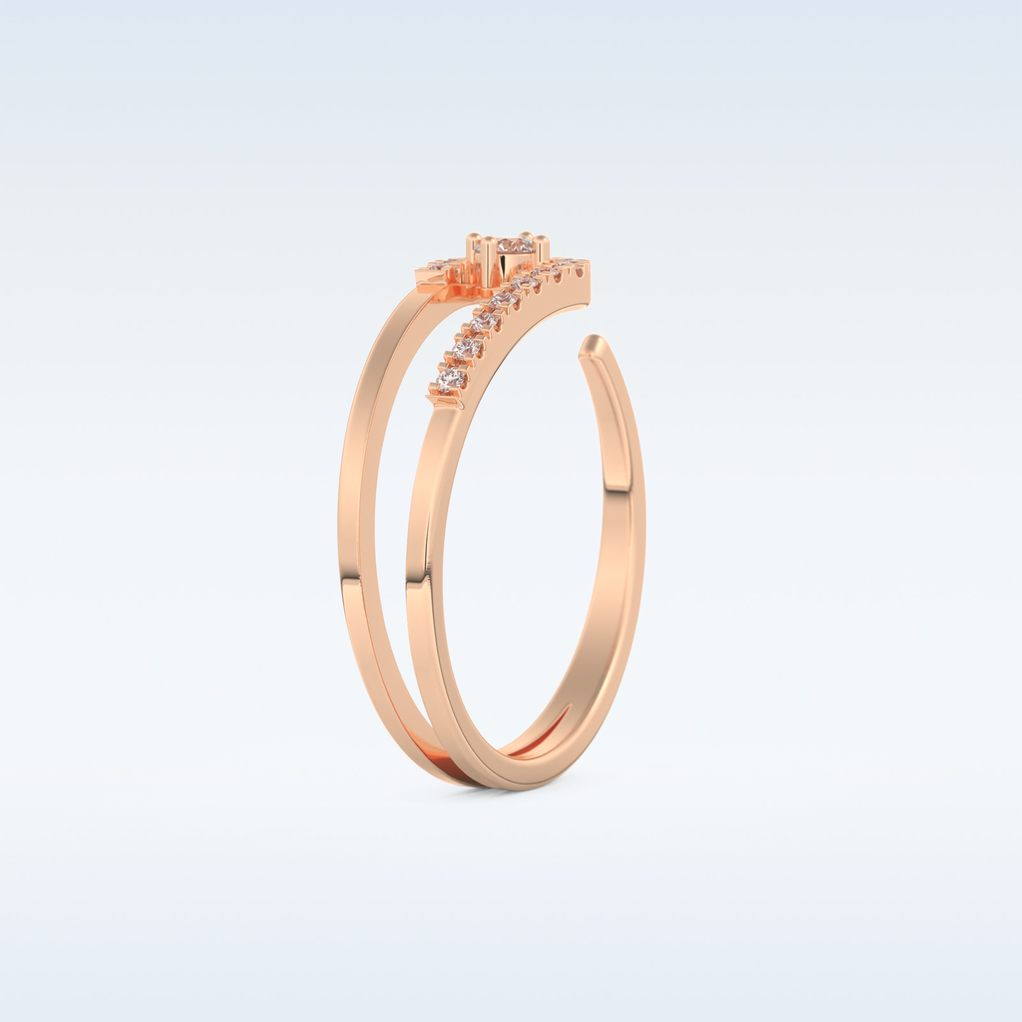 Open Split Shank Wedding Band with 0.13 CT Round Cut Moissanite