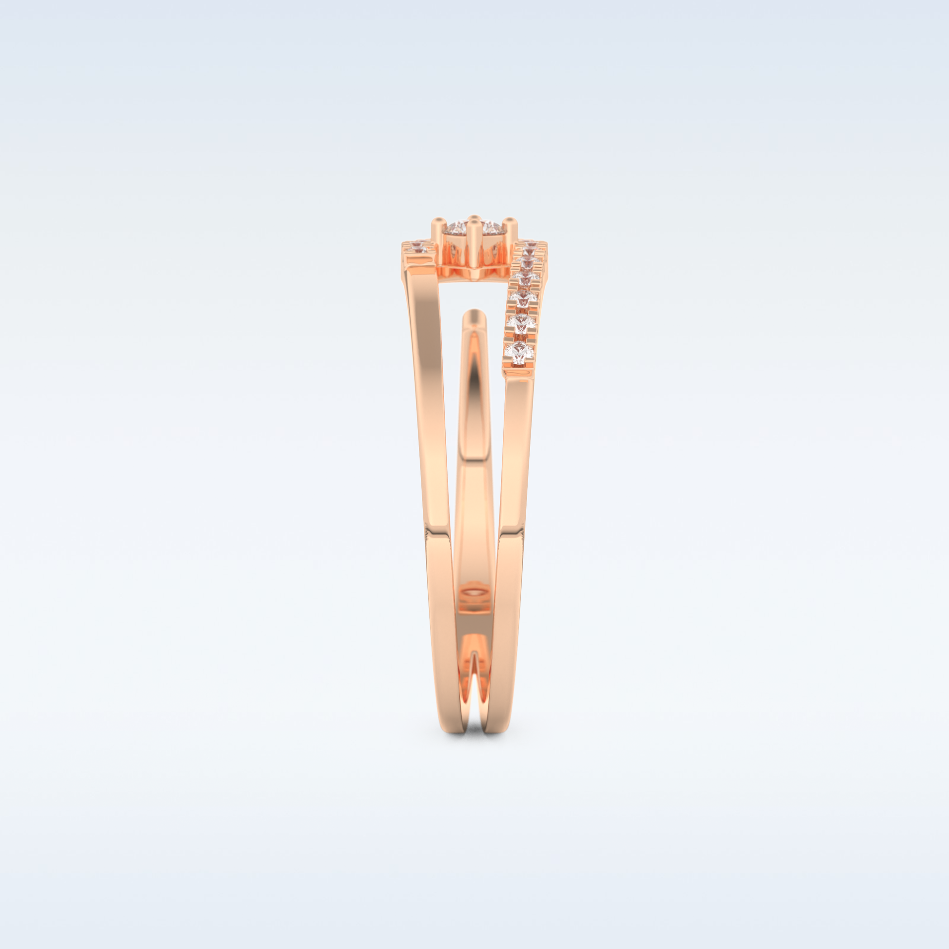 Open Split Shank Wedding Band with 0.13 CT Round Cut Moissanite