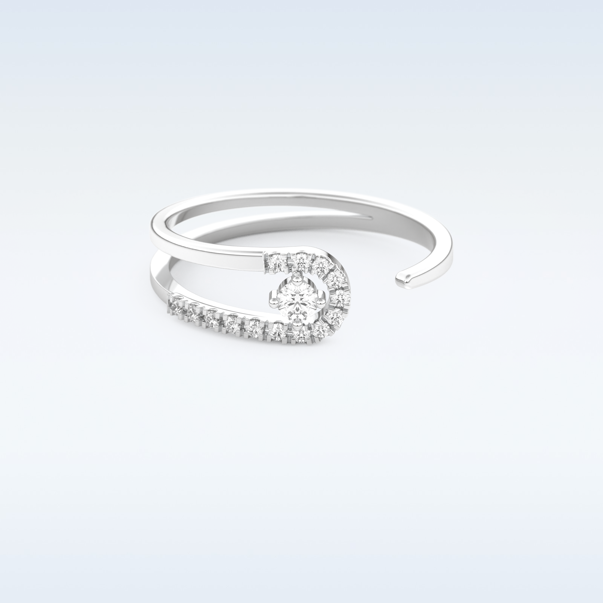 Open Split Shank Wedding Band with 0.13 CT Round Cut Moissanite