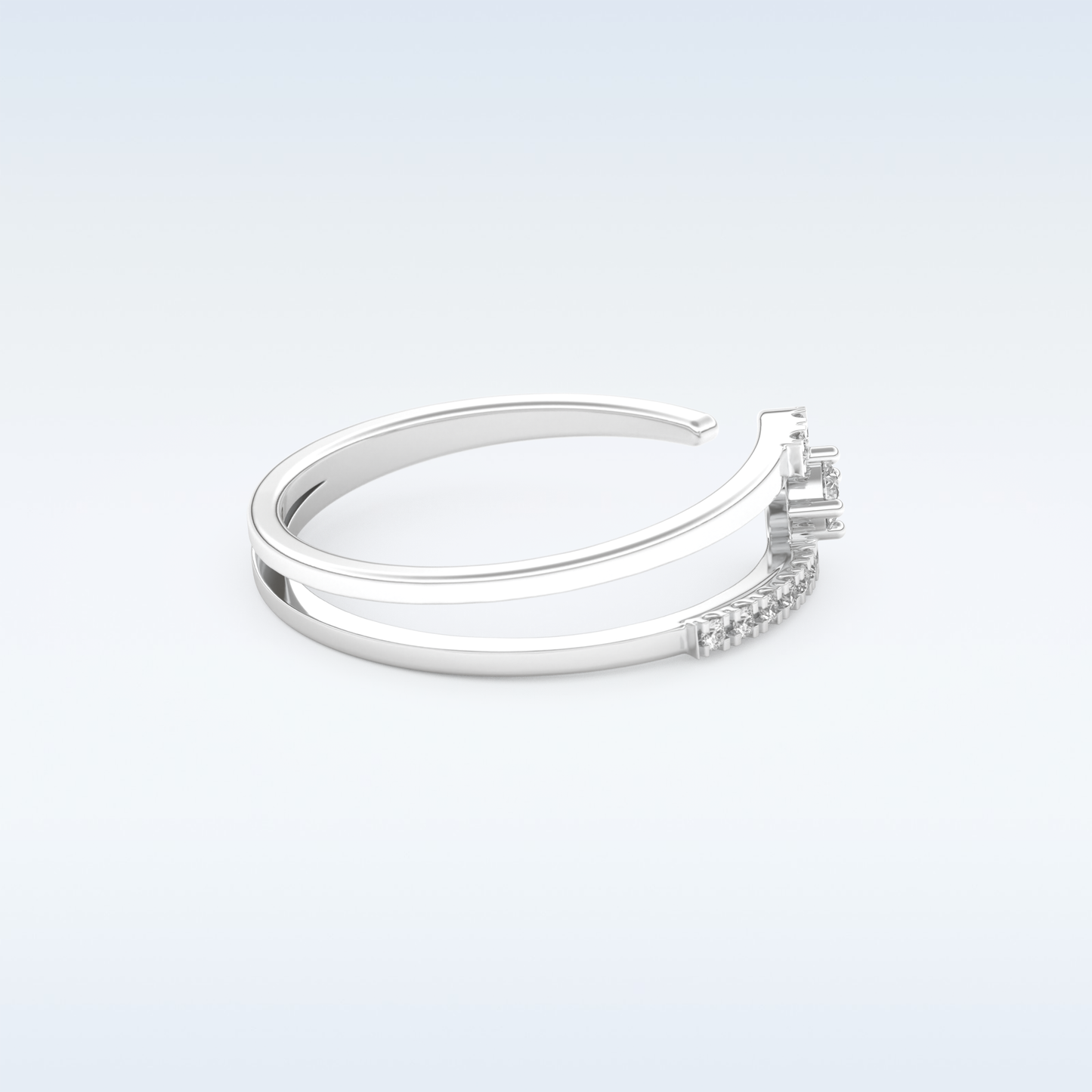 Open Split Shank Wedding Band with 0.13 CT Round Cut Moissanite