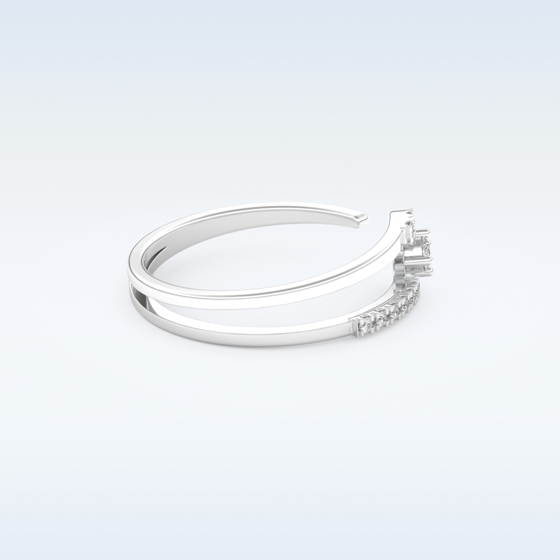 Open Split Shank Wedding Band with 0.13 CT Round Cut Moissanite